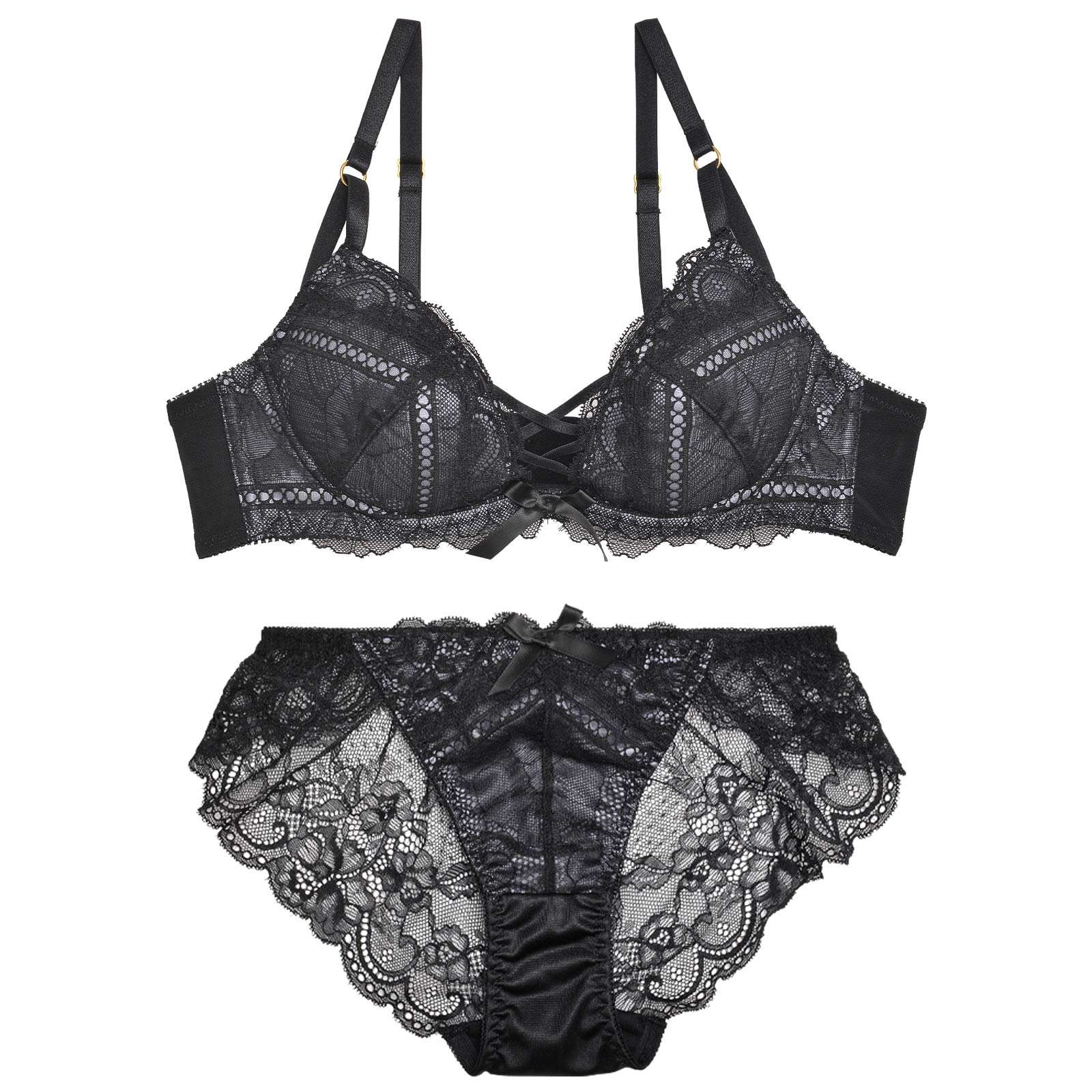 12/4再販!スモーキーレースアップブラジャー&バック透けフルバックショーツ - 【公式】247Lingerie