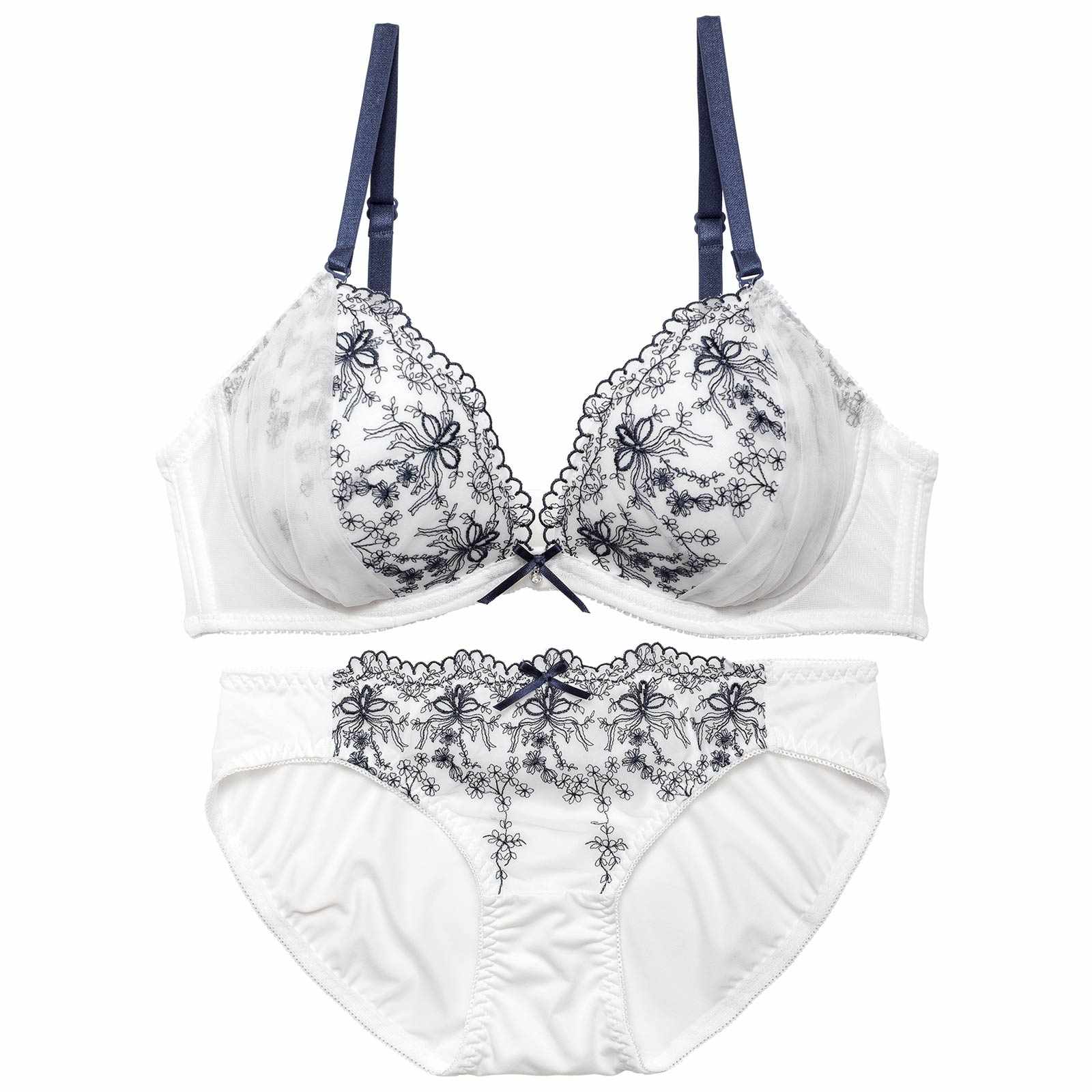 スカラップリーフチュールブラジャー&フルバックショーツ