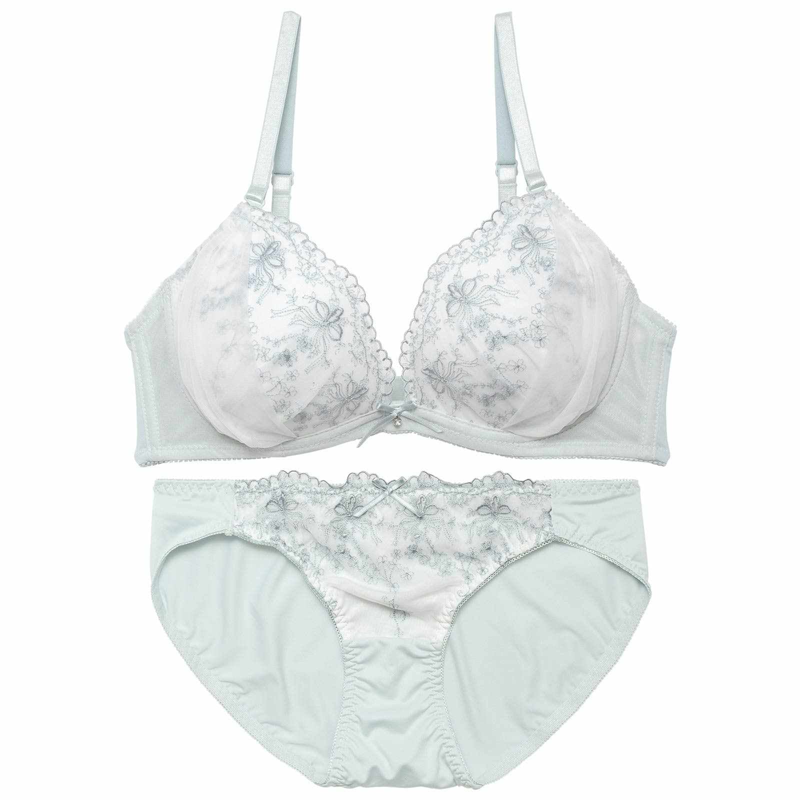 スカラップリーフチュールブラジャー&フルバックショーツ