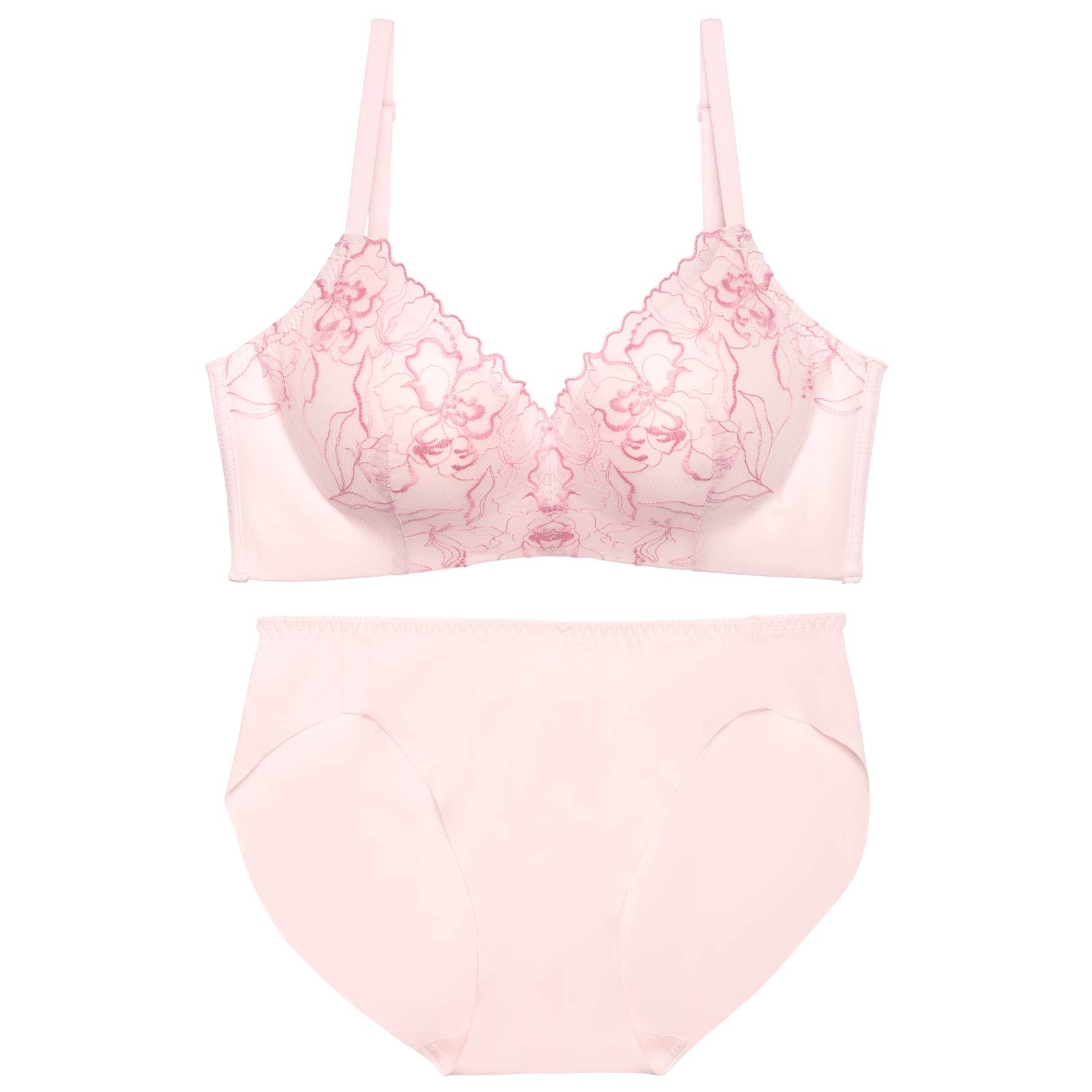 【ノンワイヤー】パステルシアーブロッサム育乳脇高ブラジャー&フルバックショーツ