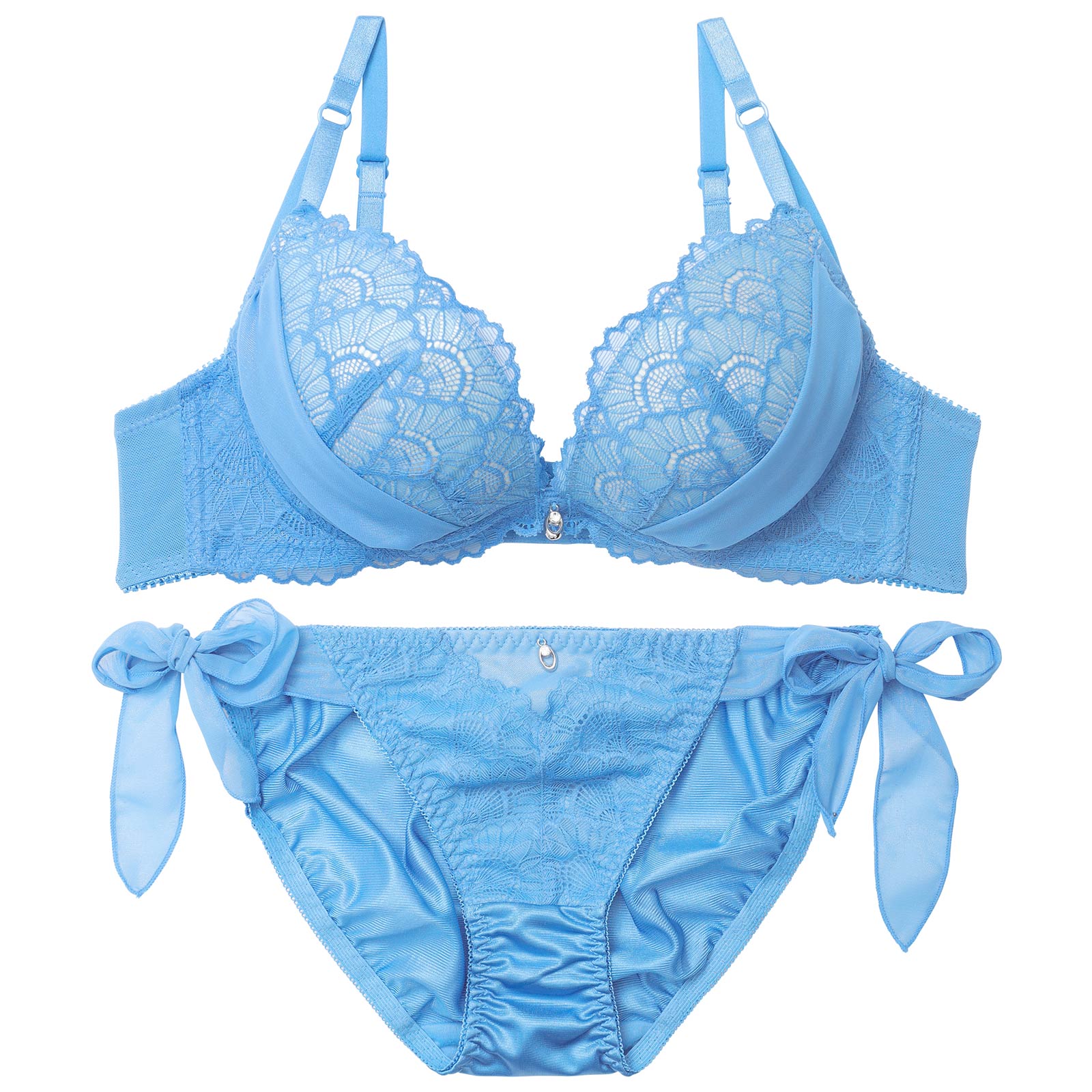 グラマラスヌーディリボンチュールブラジャー&サイド紐フルバックショーツ