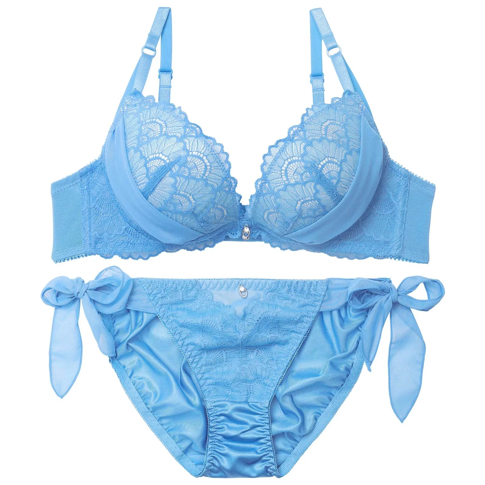 グラマラスヌーディリボンチュールブラジャー&サイド紐フルバックショーツ - 【公式】247Lingerie