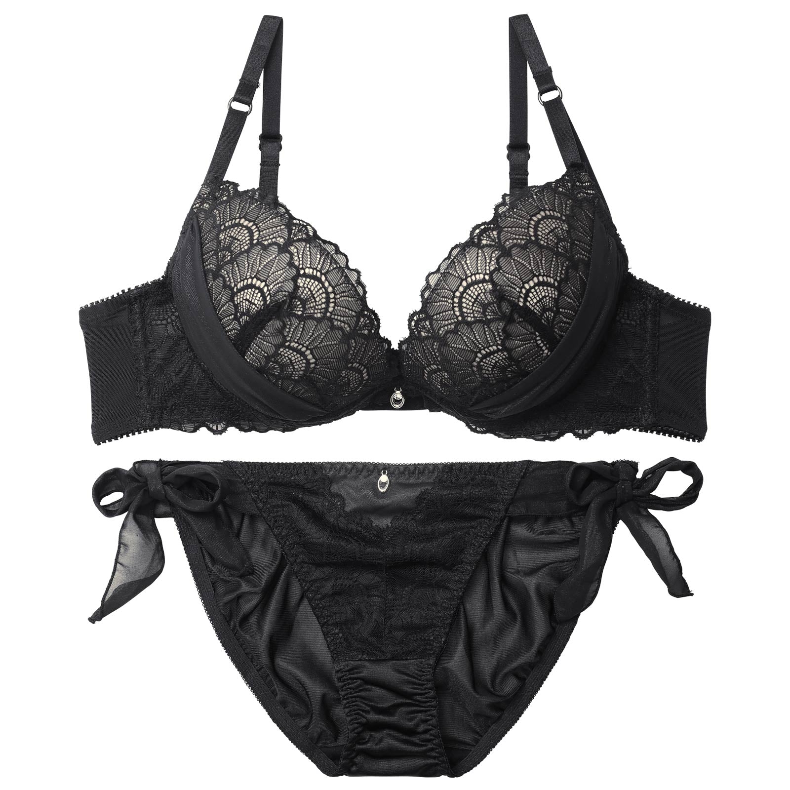 グラマラスヌーディリボンチュールブラジャー&サイド紐フルバックショーツ