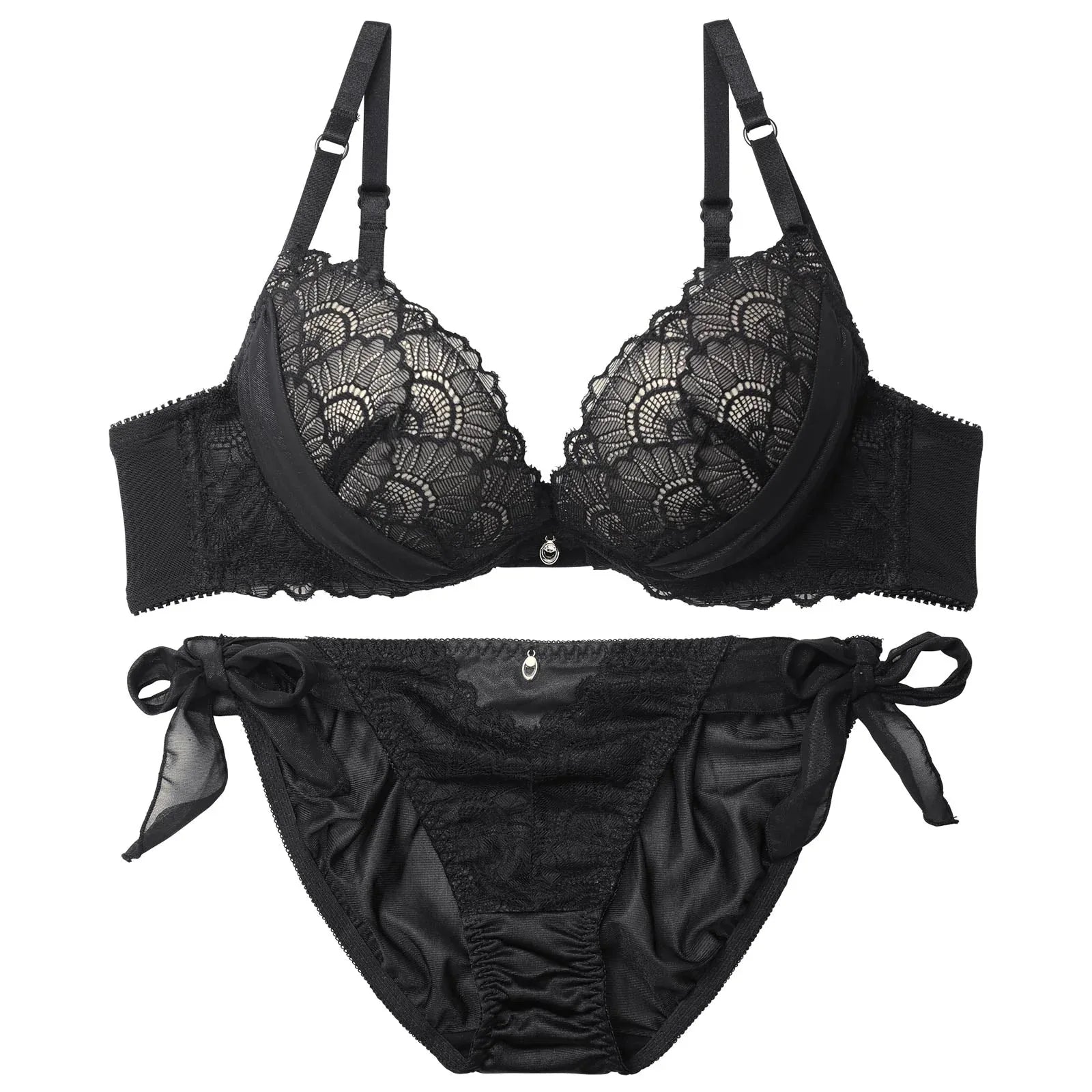 グラマラスヌーディリボンチュールブラジャー&サイド紐フルバックショーツ - 【公式】247Lingerie