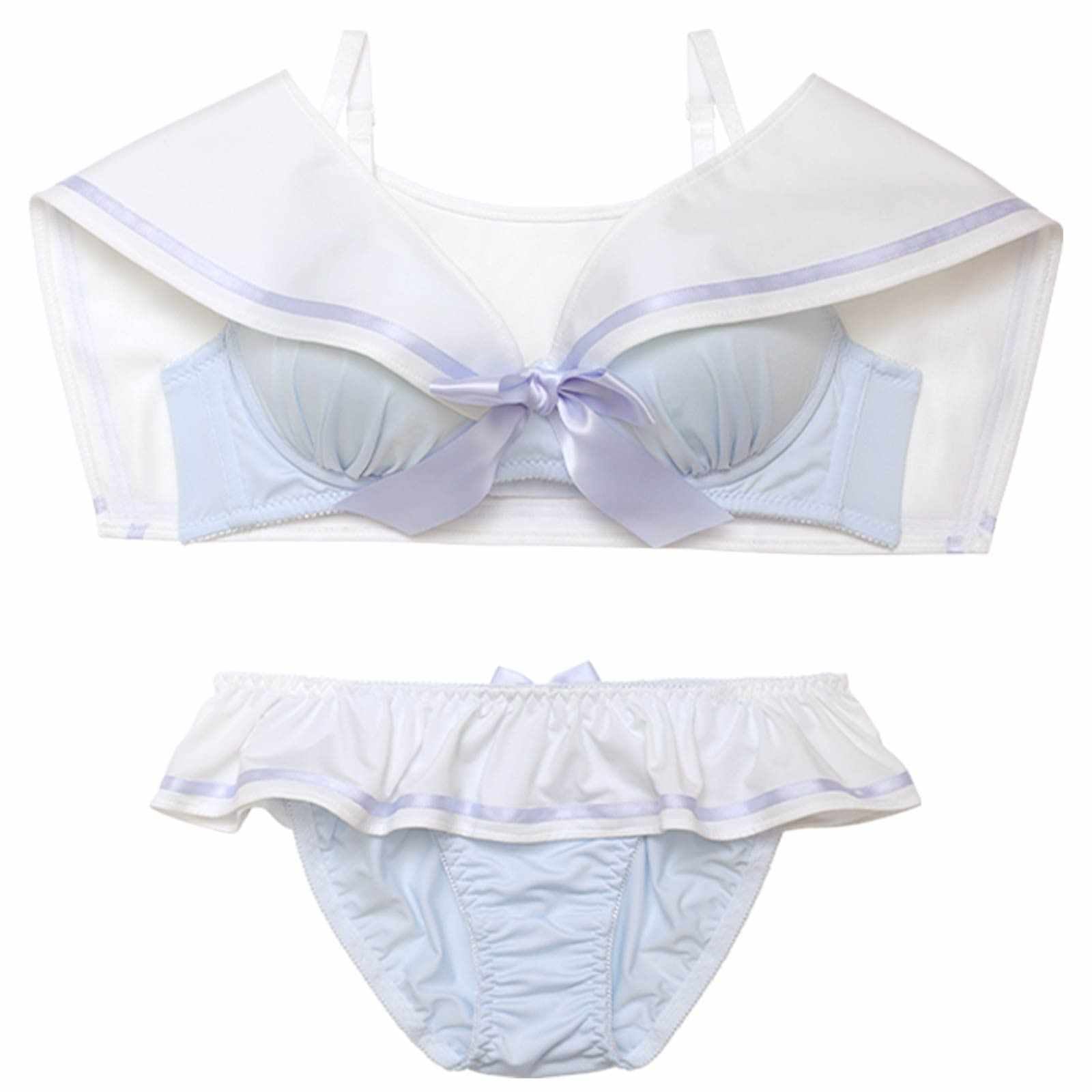 【ノンワイヤー】パステルセーラーカラーブラジャー&フルバックショーツ