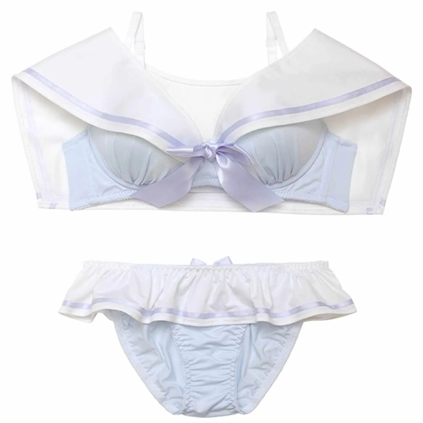 【ノンワイヤー】パステルセーラーカラーブラジャー&フルバックショーツ - 【公式】247Lingerie