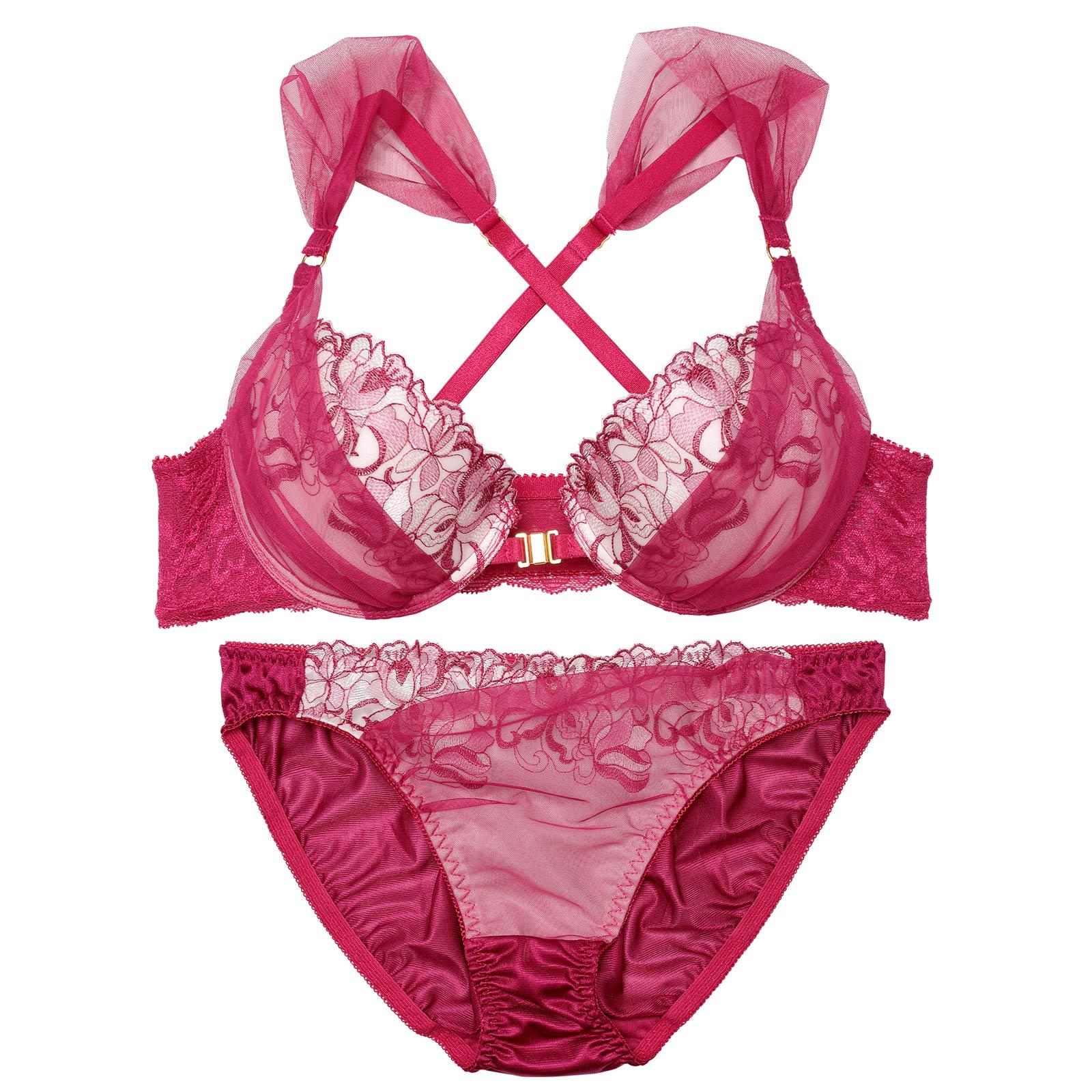 ブルーミングチュールフロントホックブラジャー&フルバックショーツ - 【公式】247Lingerie