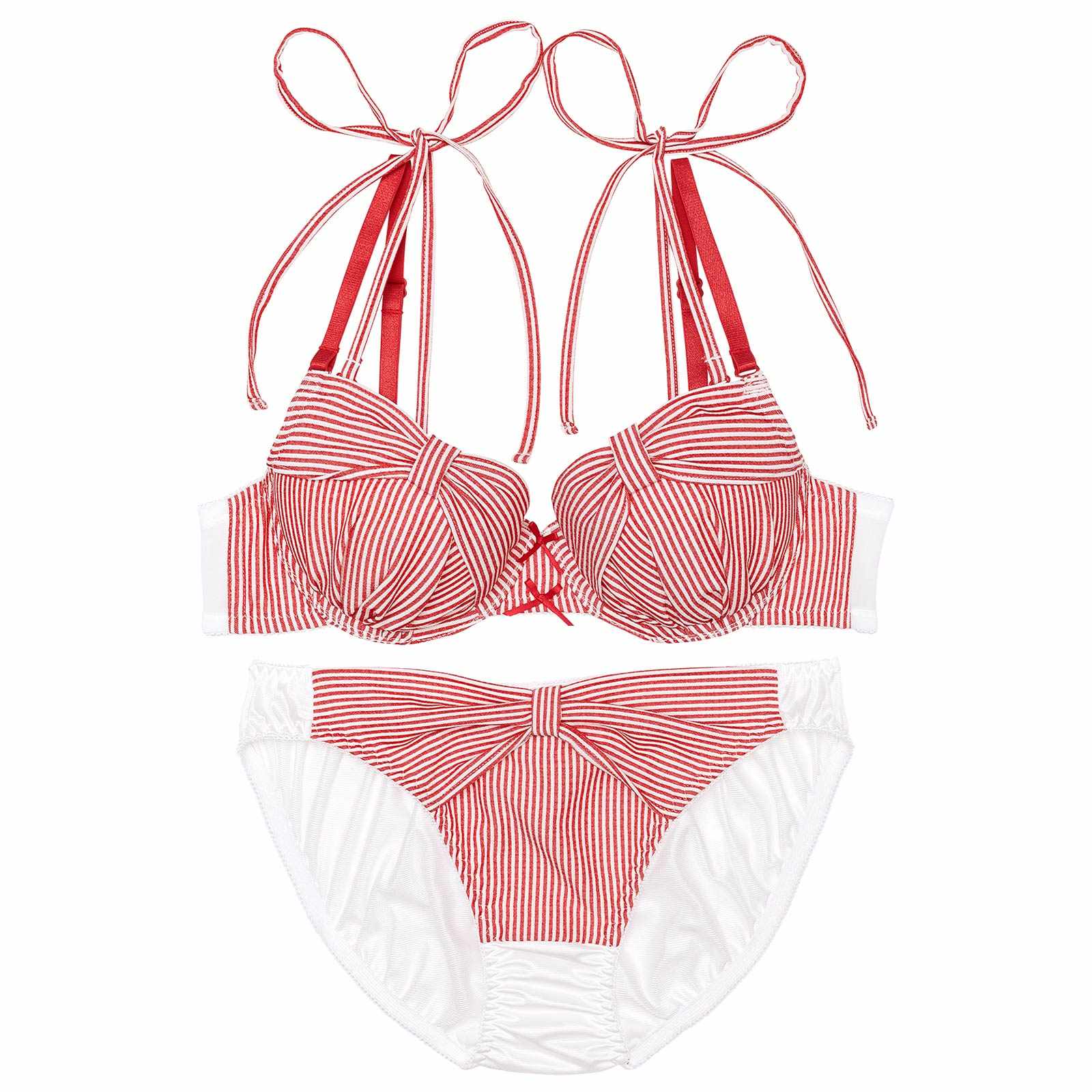 ストライプリボンチャーミングブラジャー&フルバックショーツ
