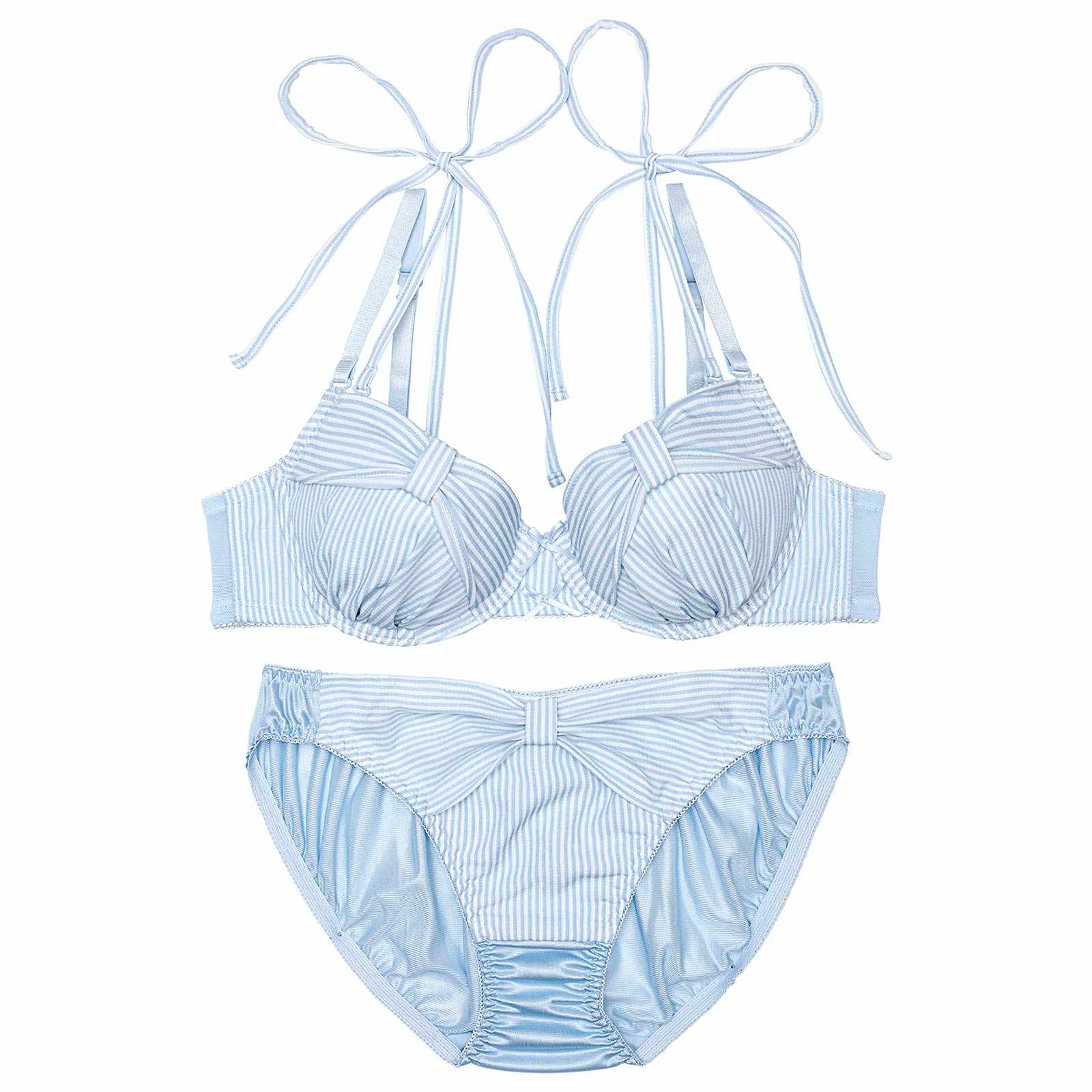 ストライプリボンチャーミングブラジャー&フルバックショーツ