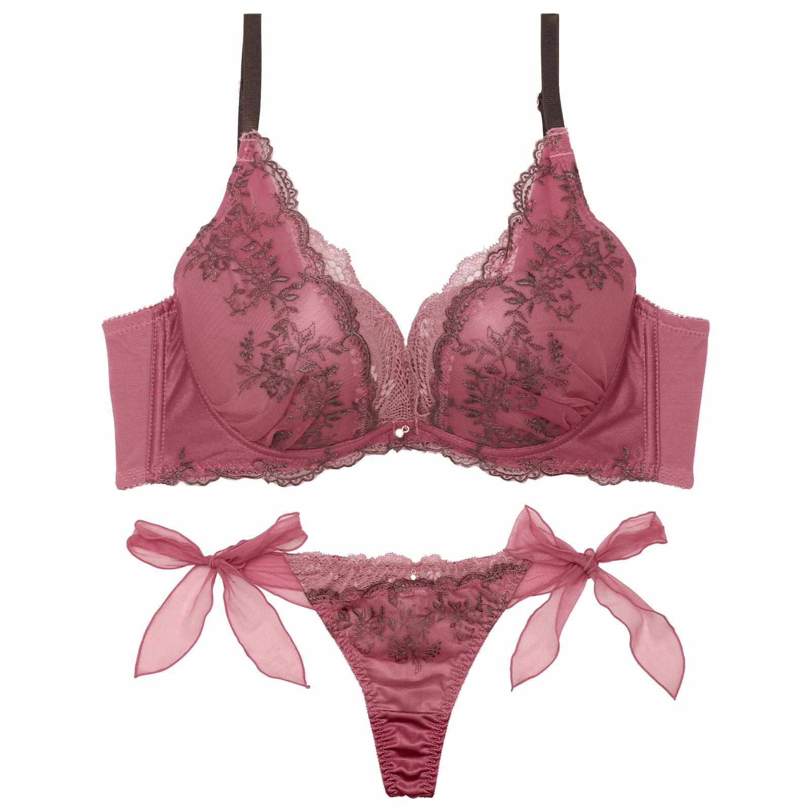 カシュクールアイビーチュール育乳脇高ブラジャー&サイド紐Tバックショーツ