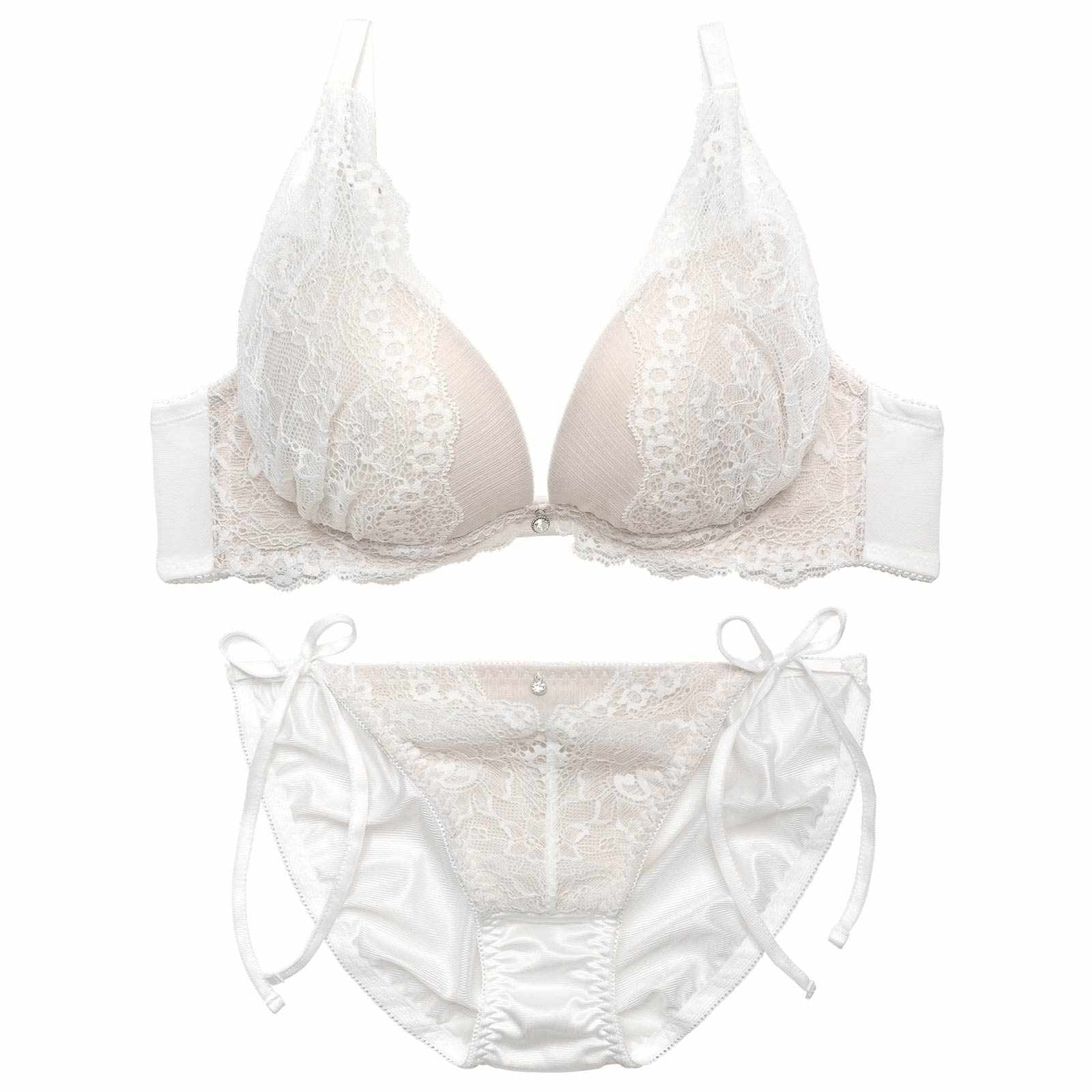 ダズリンプリーツレースブラジャー&サイド紐フルバックショーツ