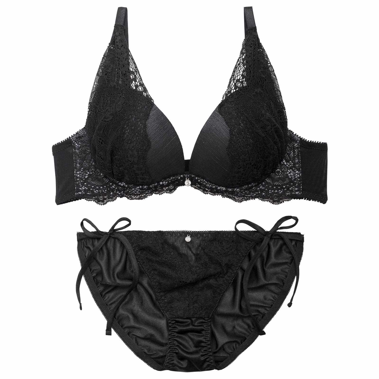 ダズリンプリーツレースブラジャー&サイド紐フルバックショーツ