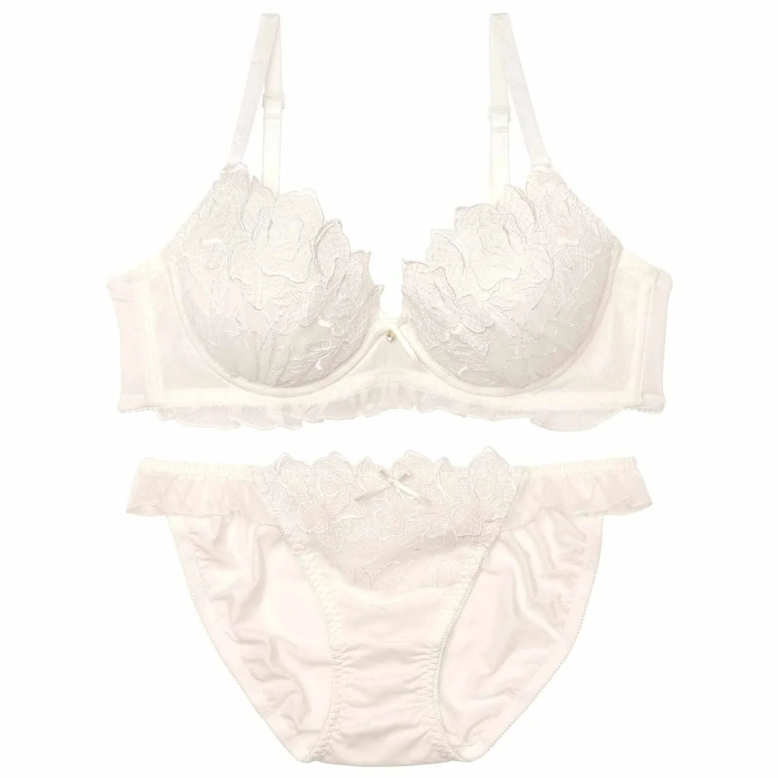 2/5再販!ファブリックローズチュールブラジャー&フルバックショーツ