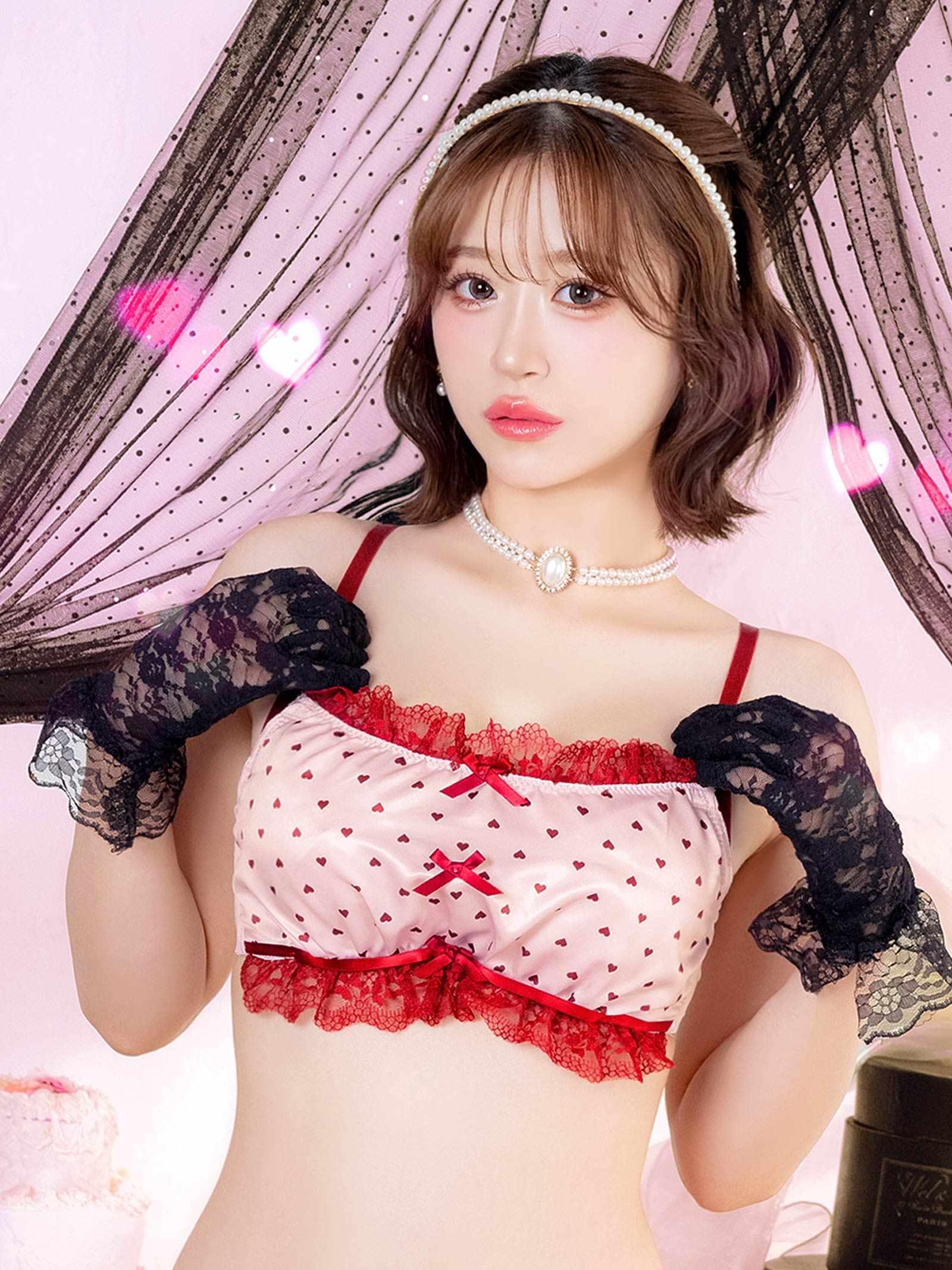 2/23新作!プリティーハートサテンブラジャー&フルバックショーツ