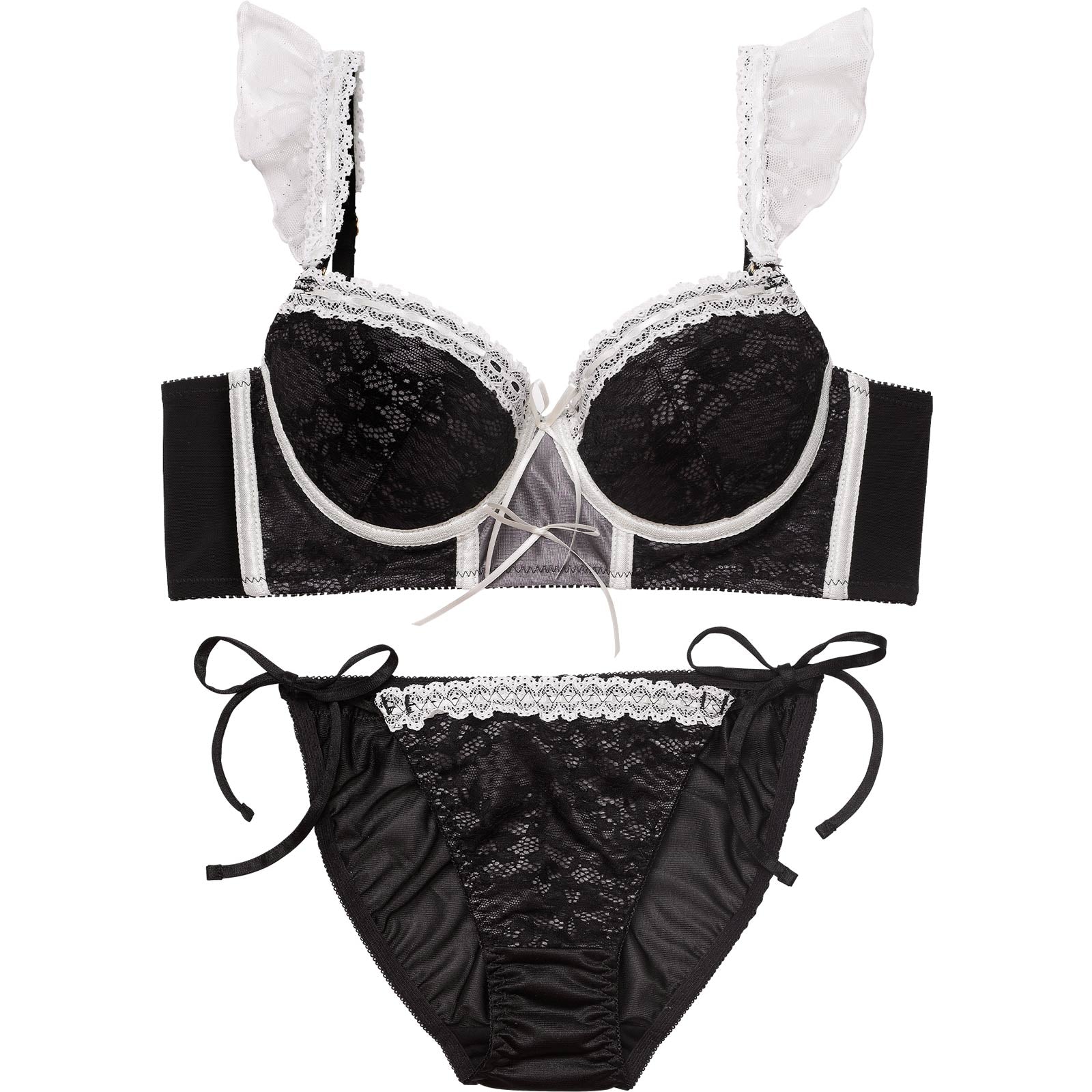 スウィートリボンビスチェ育乳脇高ブラジャー&サイド紐フルバックショーツ