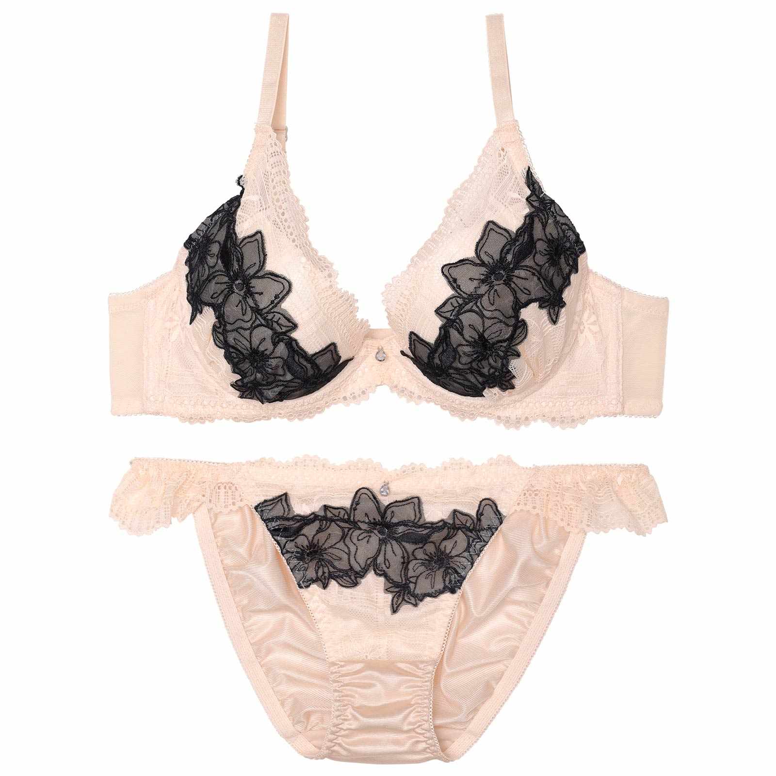 【EFサイズ】スウィートエレガンスブルームブラジャー&フルバックショーツ