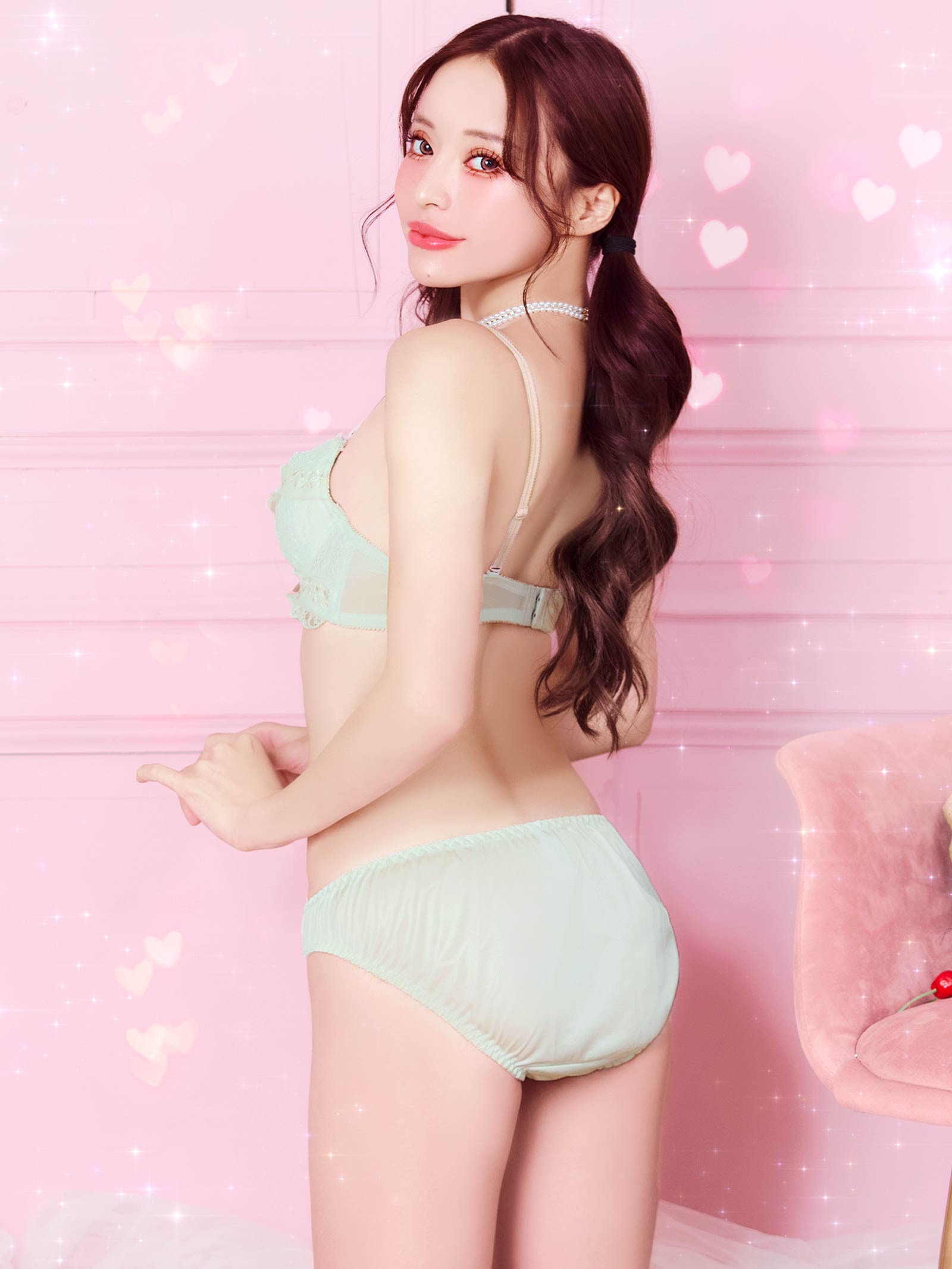 9/17新作!【EFサイズ】スウィートリボンフルーレットブラジャー&フルバックショーツ