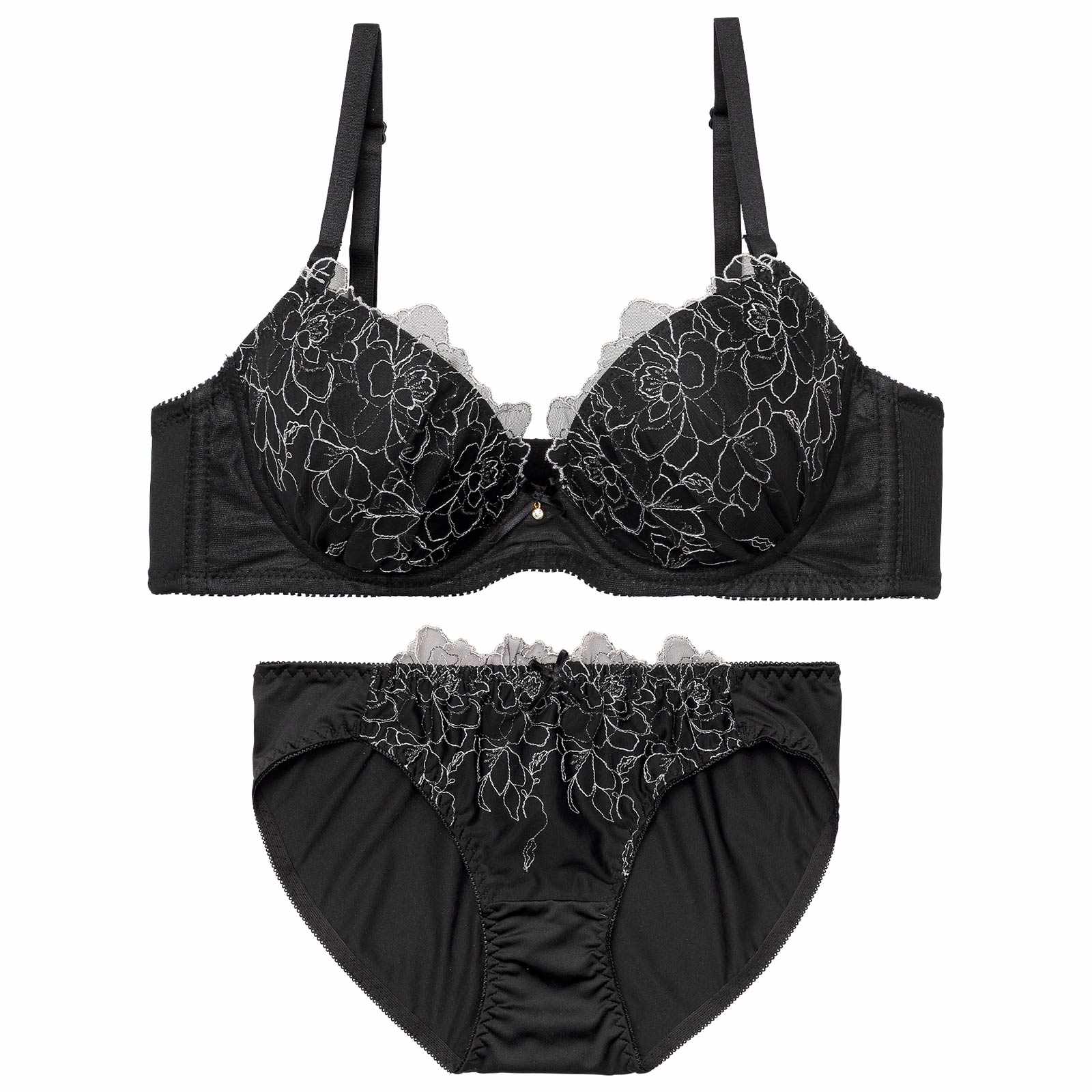 3/4新作!ルミナスフラワーレースブラジャー&フルバックショーツ