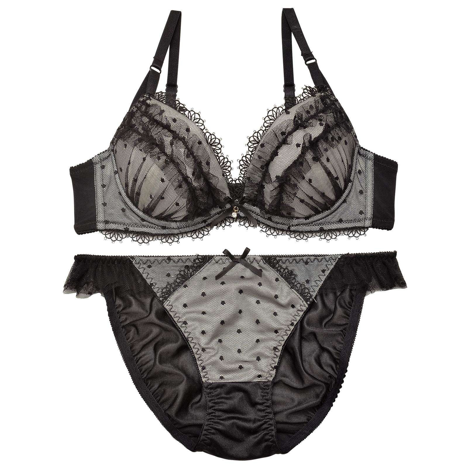 ラブリードットチュールブラジャー&フルバックショーツ - 【公式】247Lingerie