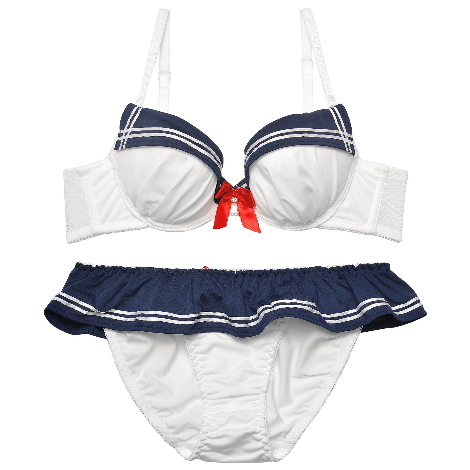 フリルリボンセーラー風ブラジャー&フルバックショーツ