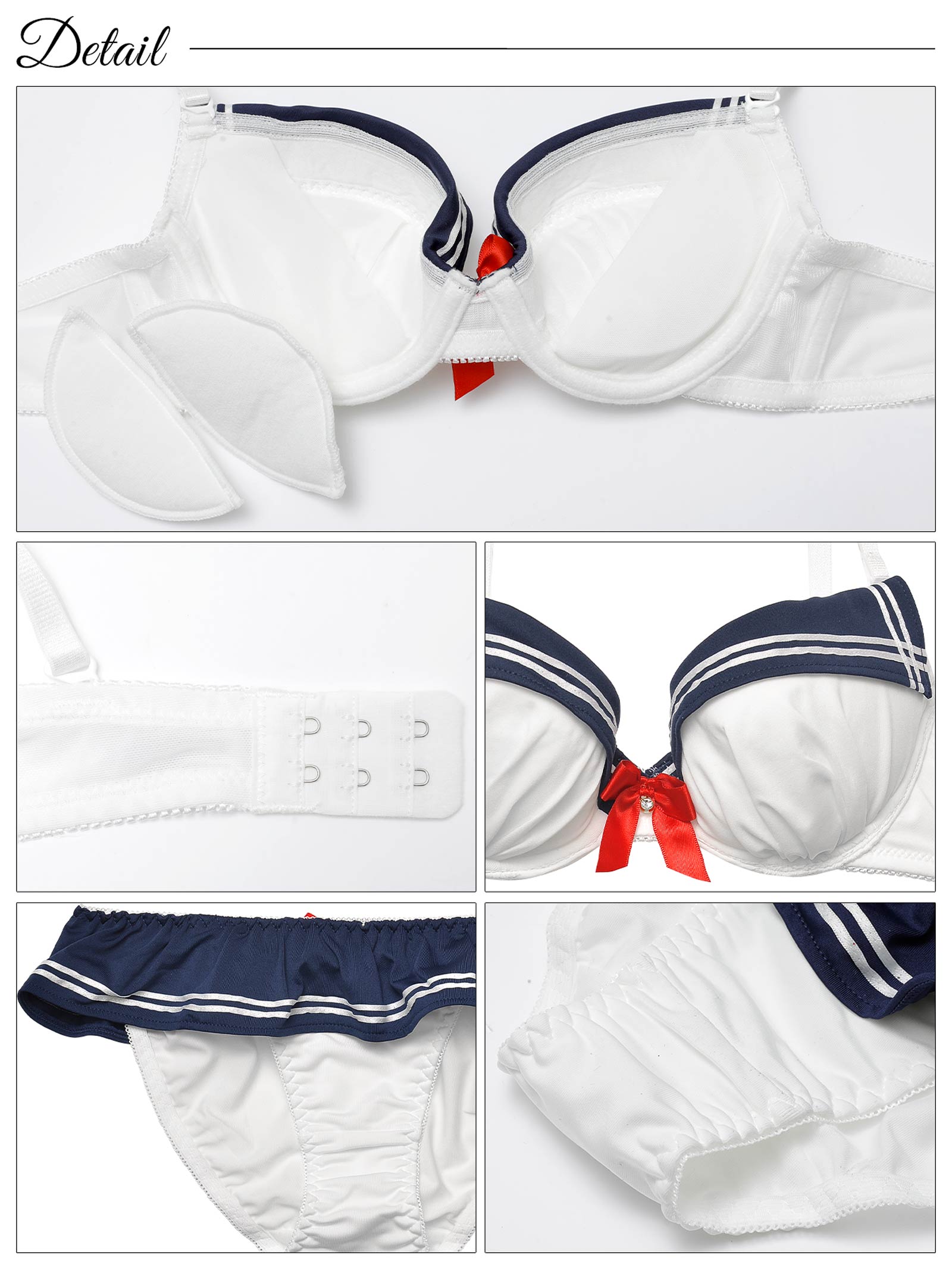 フリルリボンセーラー風ブラジャー&フルバックショーツ