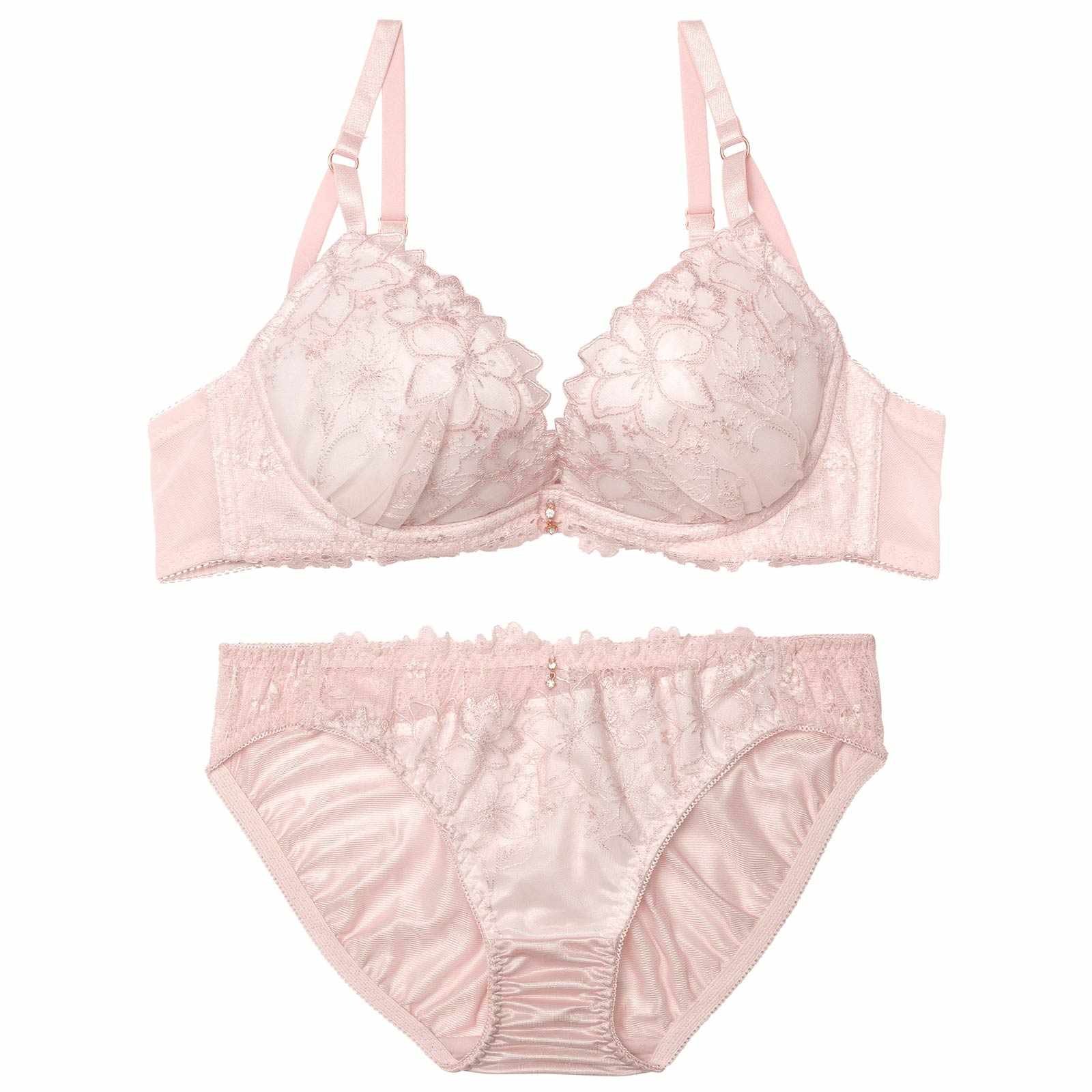 12/19新作!【EFサイズ】ミルキーシャインフラワーブラジャー&フルバックショーツ