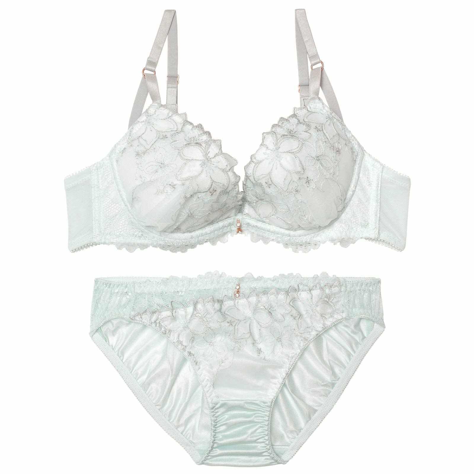 12/19新作!【EFサイズ】ミルキーシャインフラワーブラジャー&フルバックショーツ