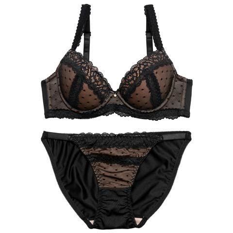クラシカルドットレースブラジャー&フルバックショーツ
