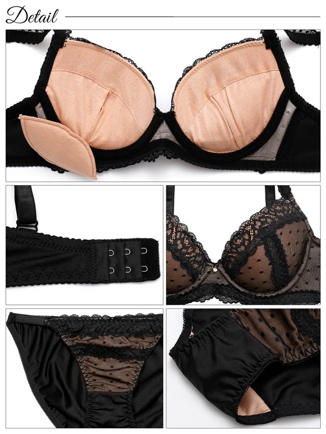 クラシカルドットレースブラジャー&フルバックショーツ