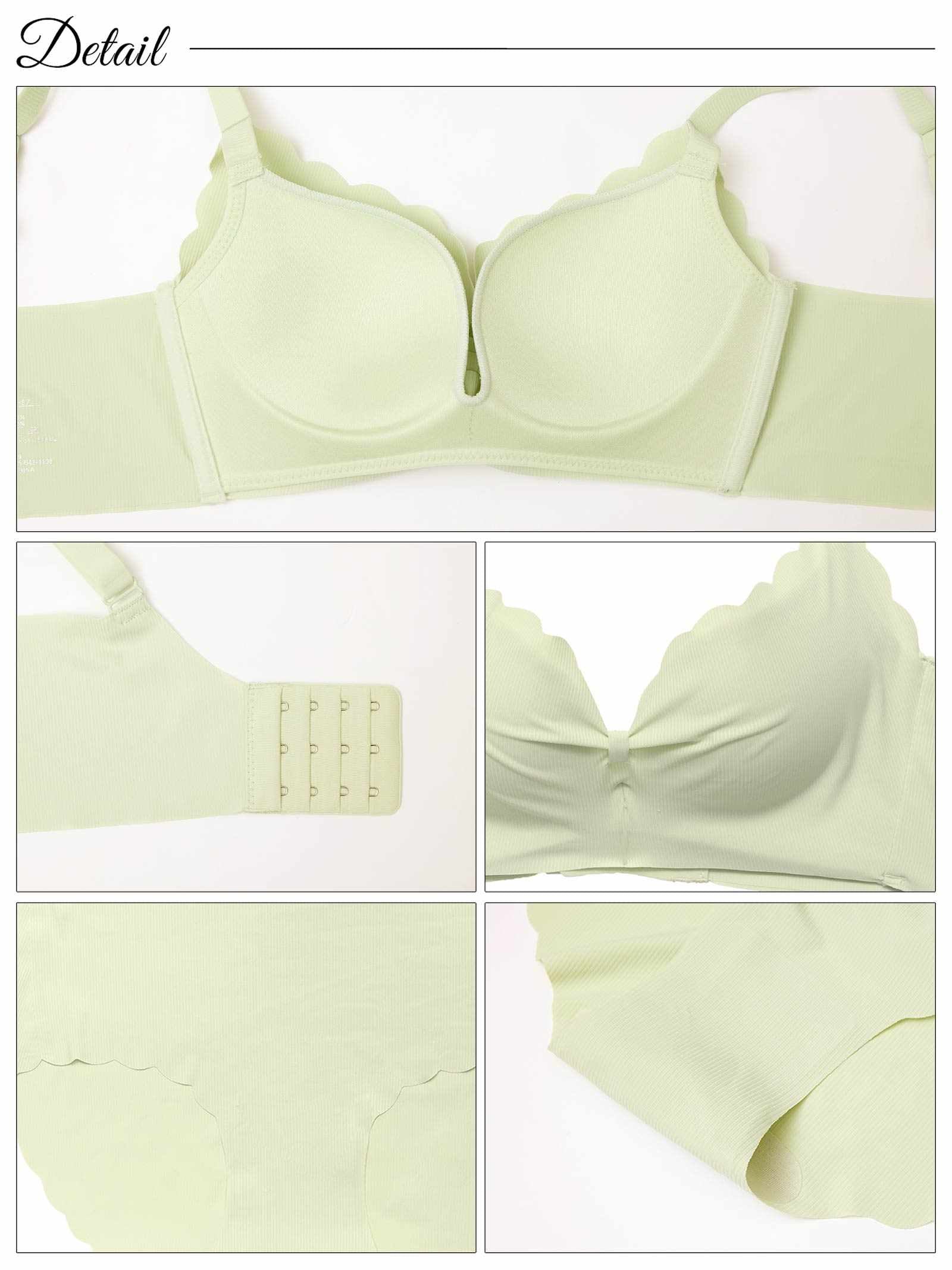 3/10新作!【ノンワイヤー】スカラップリボンシームレスブラジャー&フルバックショーツ