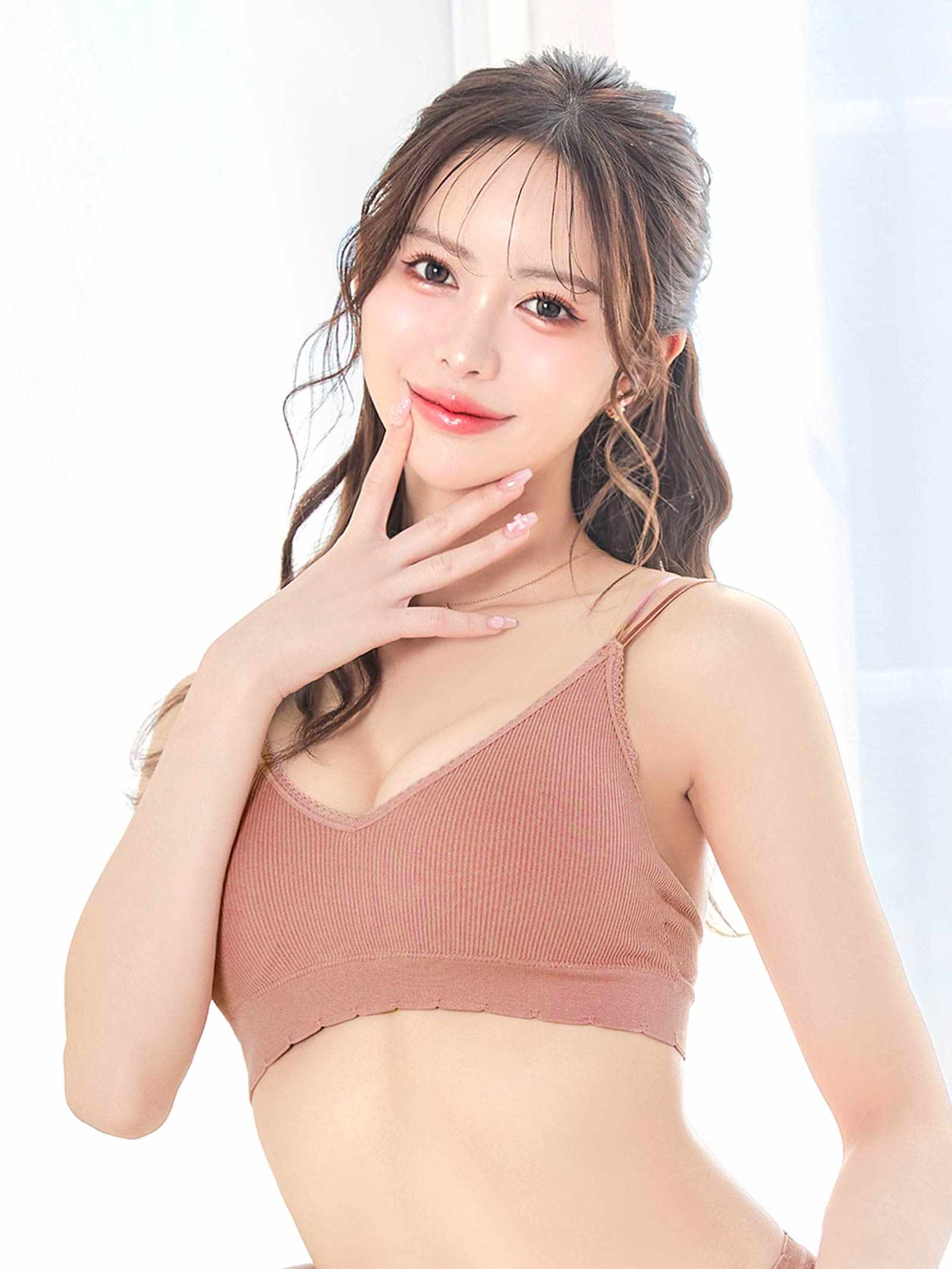 3/12新作!【ノンワイヤー】シンプルバッククロスリブブラジャー&フルバックショーツ