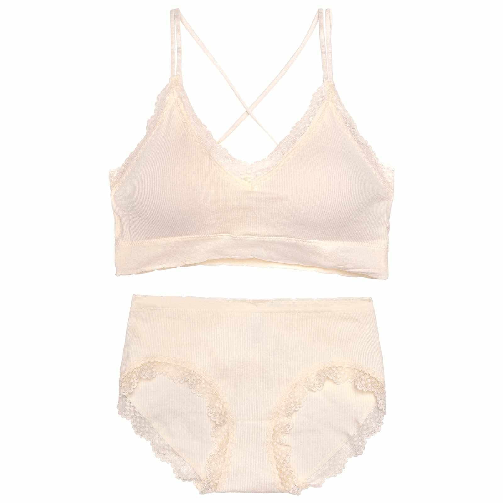 【ノンワイヤー】バッククロスリブブラジャー&フルバックショーツ