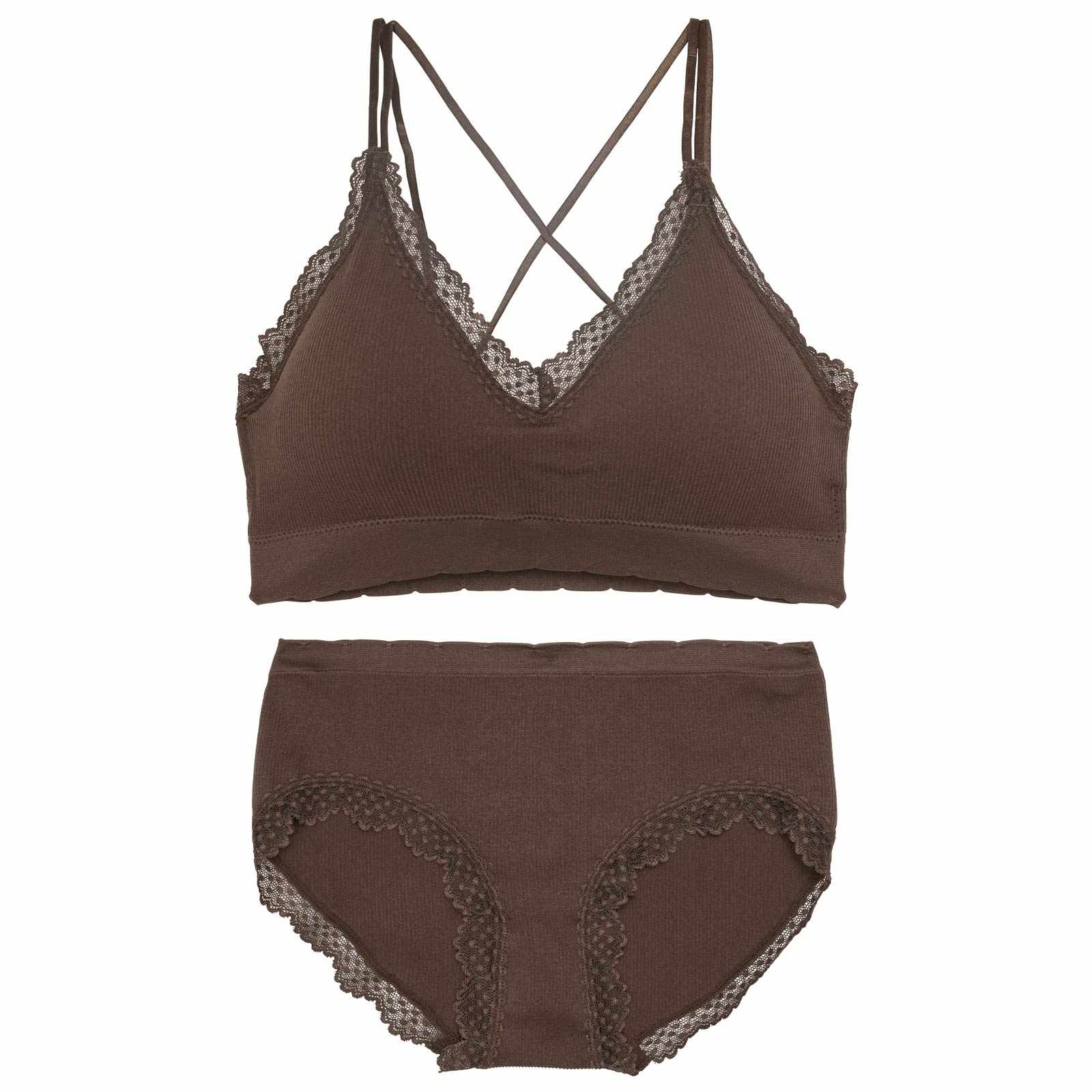 【ノンワイヤー】バッククロスリブブラジャー&フルバックショーツ