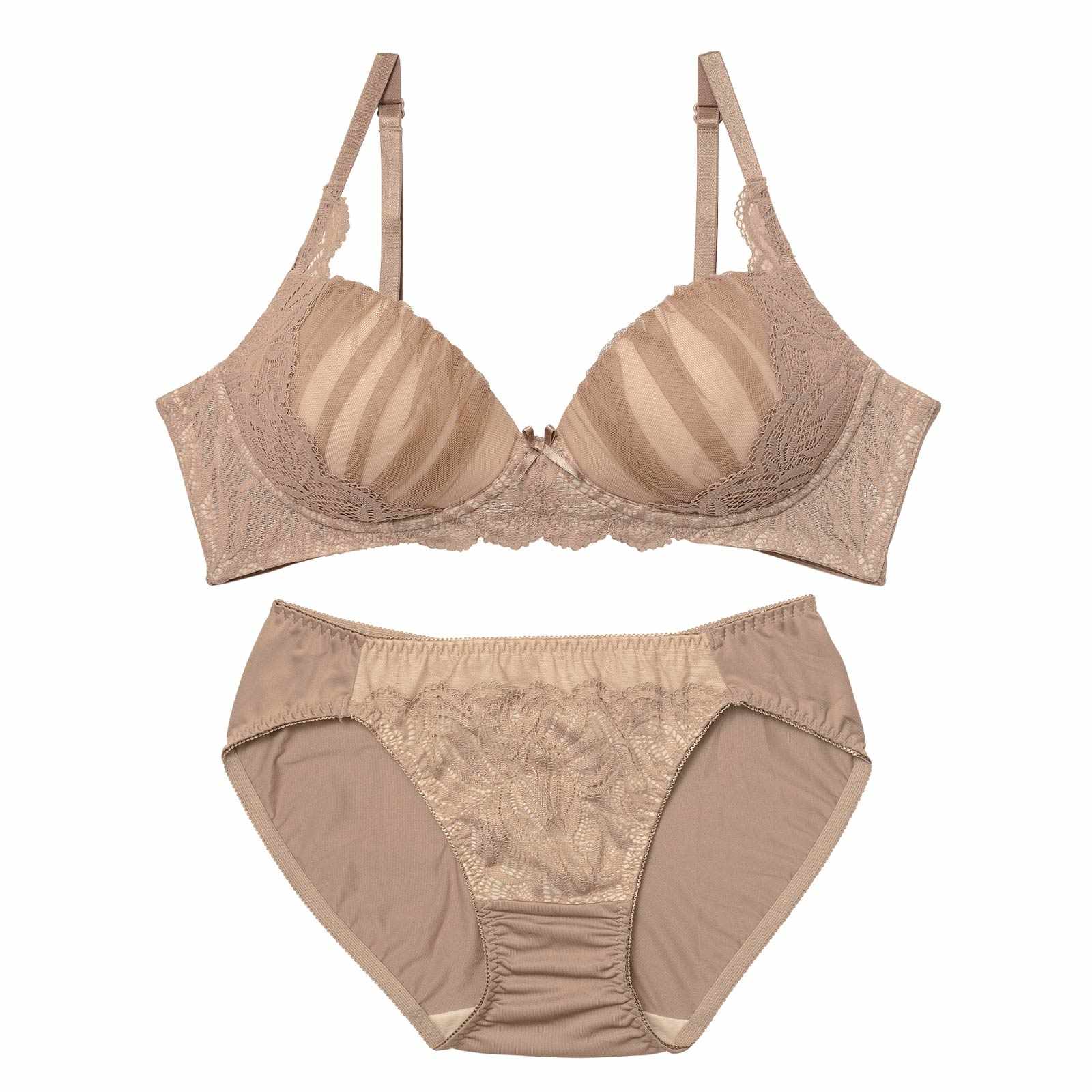 【ノンワイヤー】グレイスチュールレース育乳脇高ブラジャー&フルバックショーツ