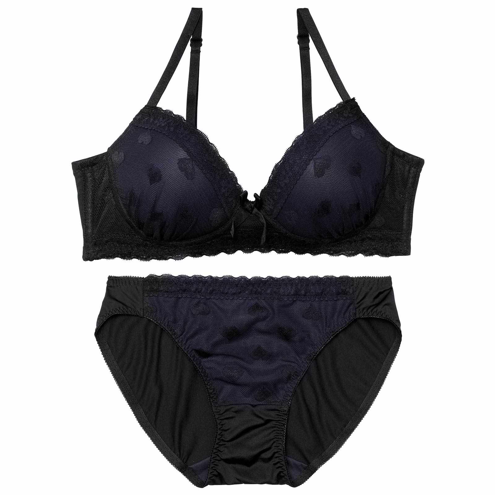 1/14新作!【ノンワイヤー】チュールウィンクハートブラジャー&フルバックショーツ