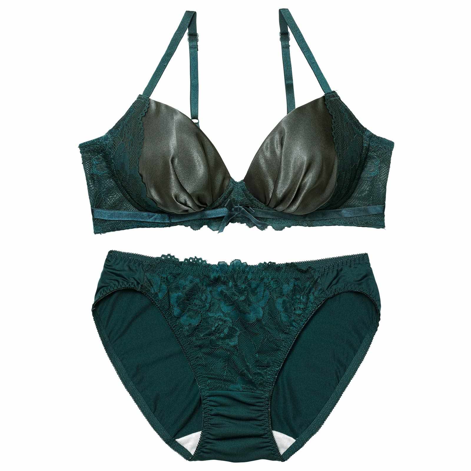 12/8新作!【ノンワイヤー】トワイライトサテンレースブラジャー&フルバックショーツ