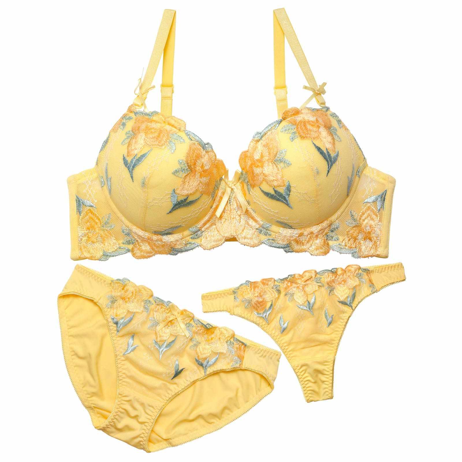 【3点セット】エレガント大輪花柄刺繍ブラジャー&フルバックショーツ&Tバックショーツ - 【公式】247Lingerie