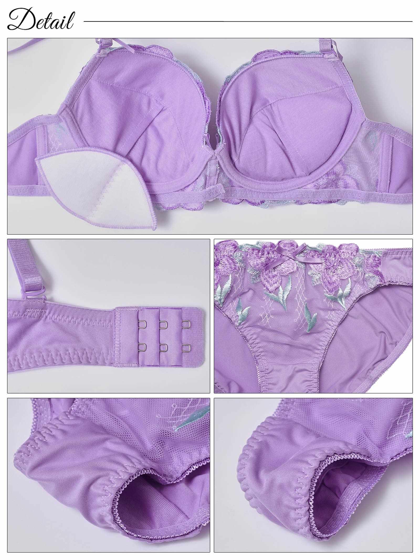 【3点セット】エレガント大輪花柄刺繍ブラジャー&フルバックショーツ&Tバックショーツ - 【公式】247Lingerie