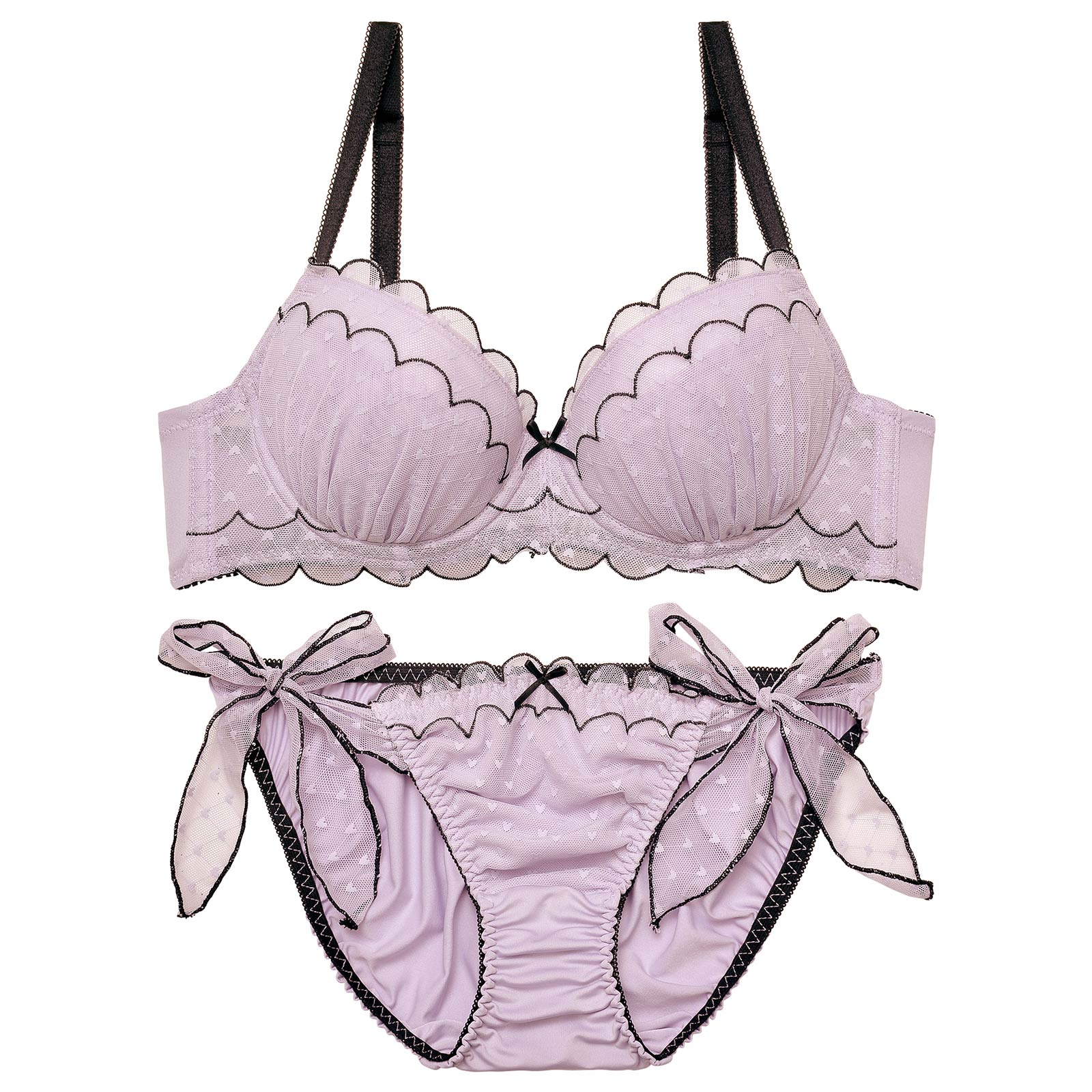 スカラップキューティーハートブラジャー&サイド紐フルバックショーツ