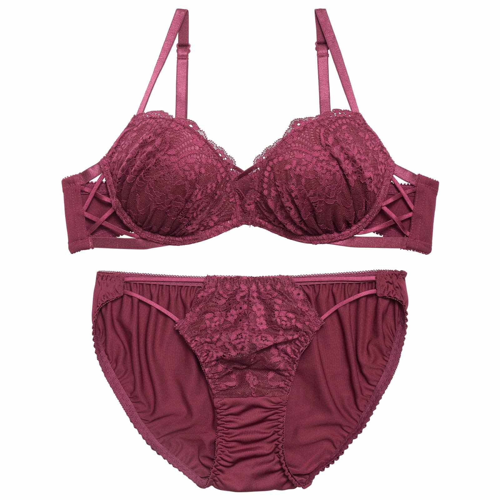 ディープレースアップカットブラジャー&フルバックショーツ