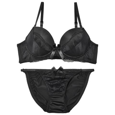 ワンカラーレーシィサテンブラジャー&フルバックショーツ