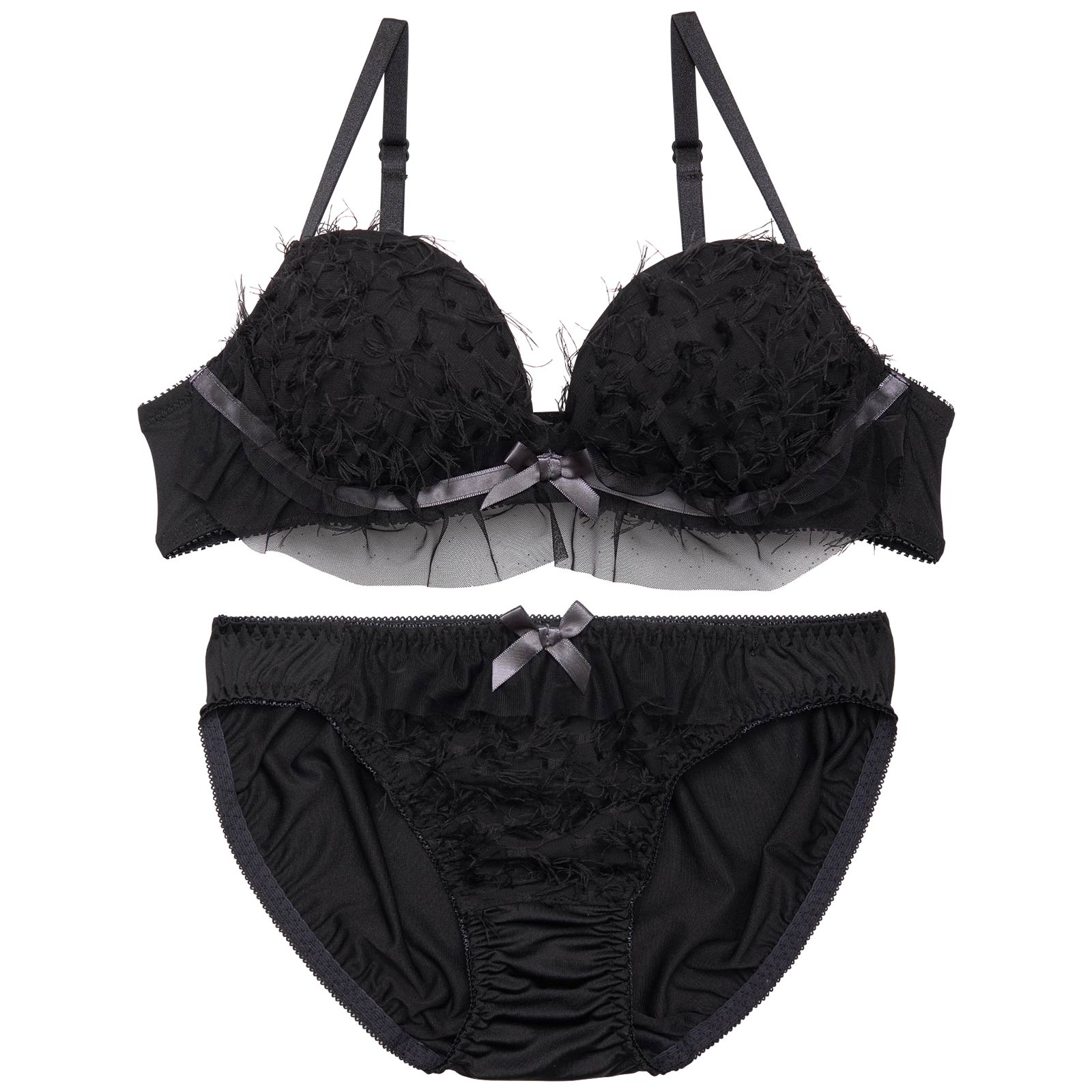 エアリーリボンフリルブラジャー&フルバックショーツ
