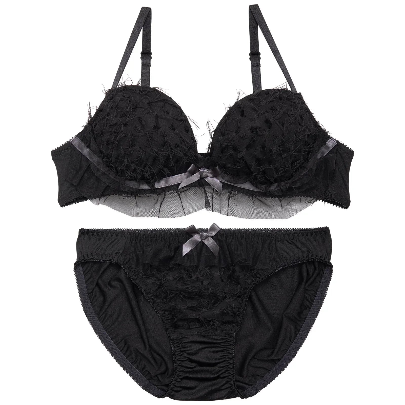 エアリーリボンフリルブラジャー&フルバックショーツ - 【公式】247Lingerie