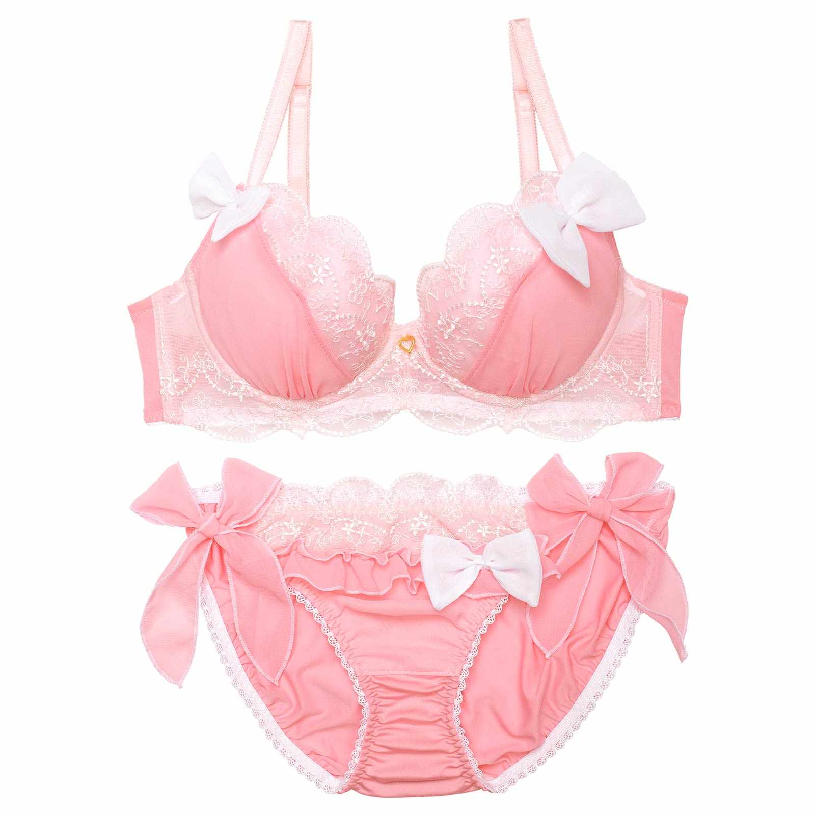 プリンセスリボンスカラップブラジャー&サイド紐フルバックショーツ