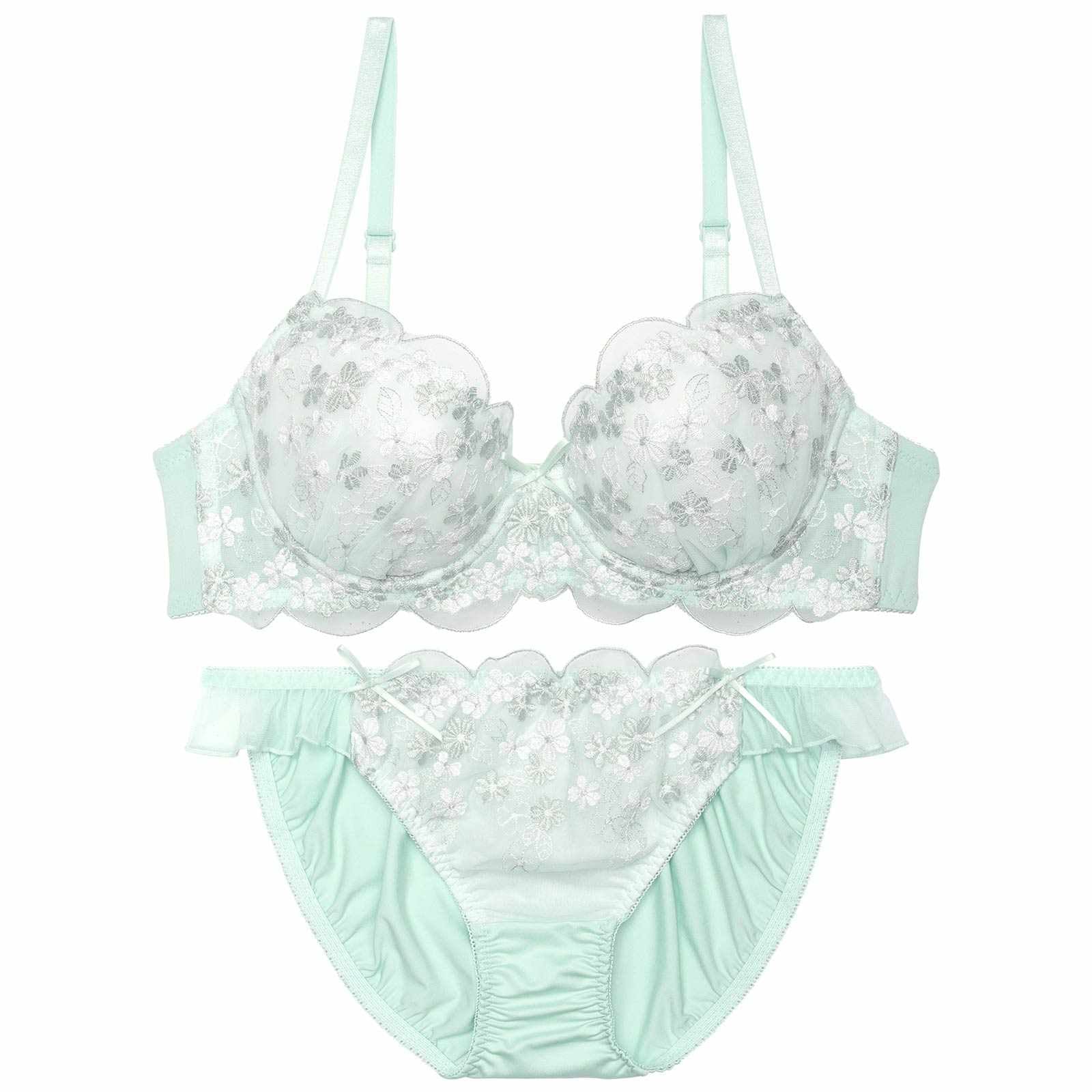 スカラップフェミニンフルーレットブラジャー&フルバックショーツ