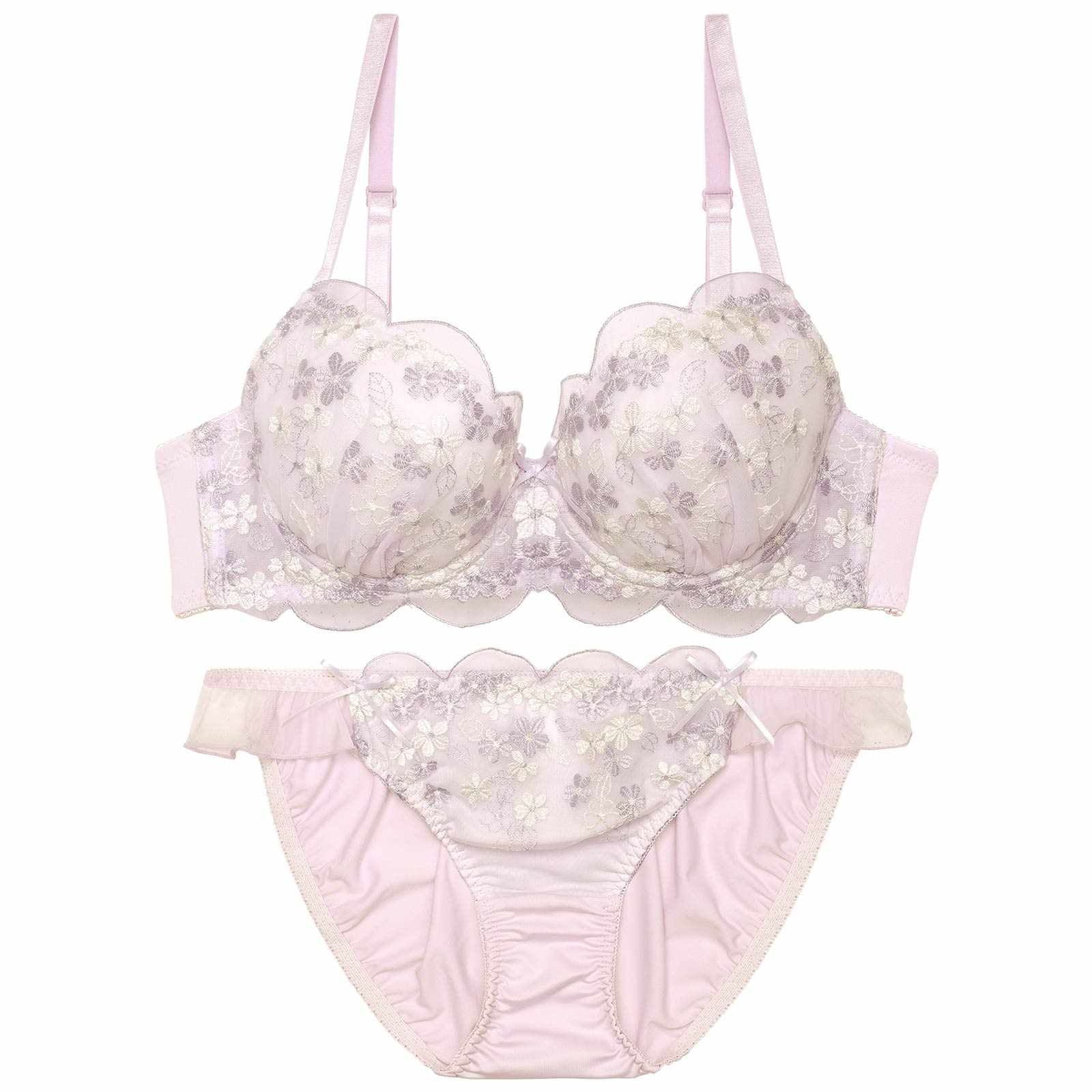 スカラップフェミニンフルーレットブラジャー&フルバックショーツ