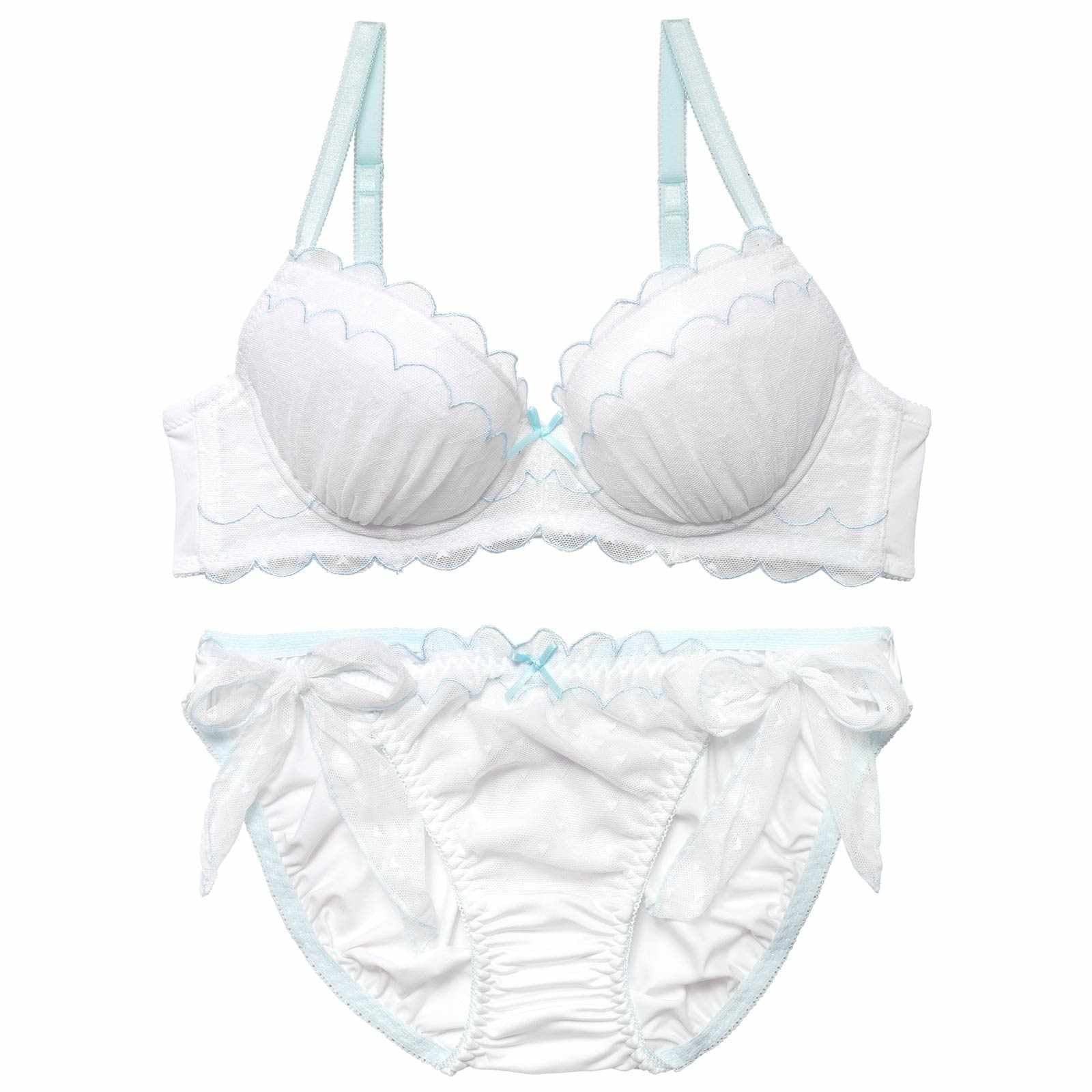 スカラップハートレーシィブラジャー&サイド紐フルバックショーツ