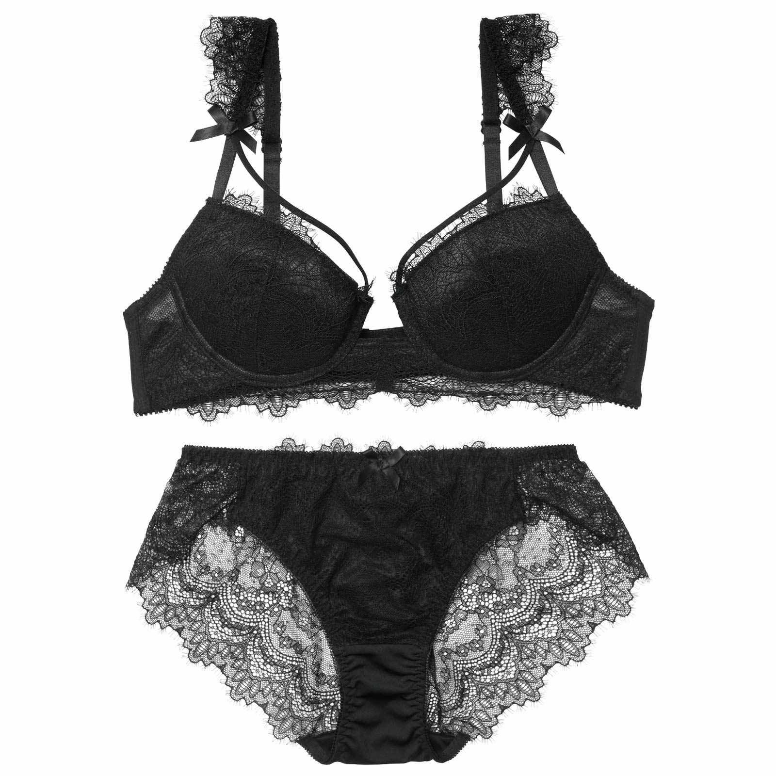 オールレーシィリボンコードブラジャー&バック透けフルバックショーツ