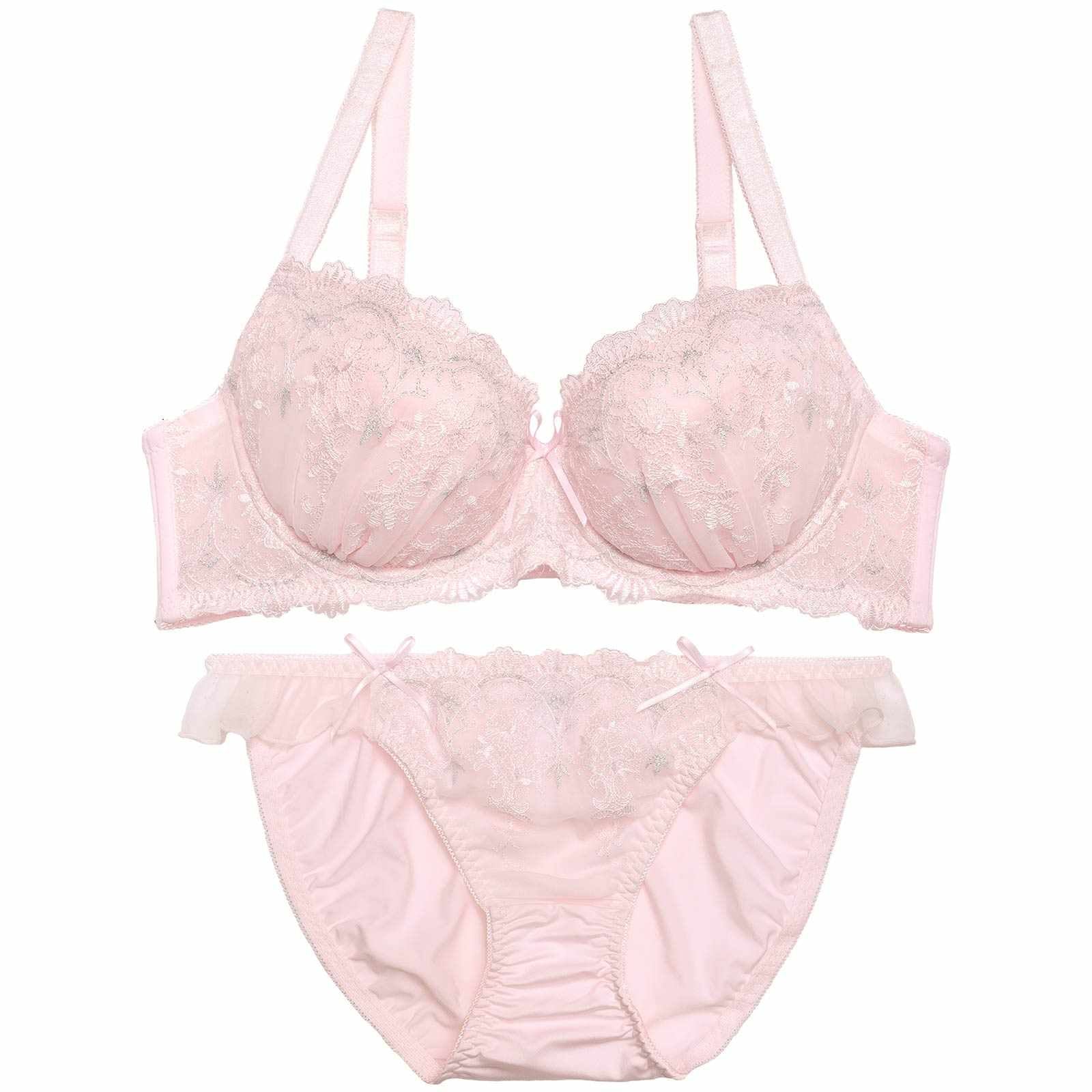 【EFサイズ】シャイニーパステルエンブロイダリーブラジャー&フルバックショーツ