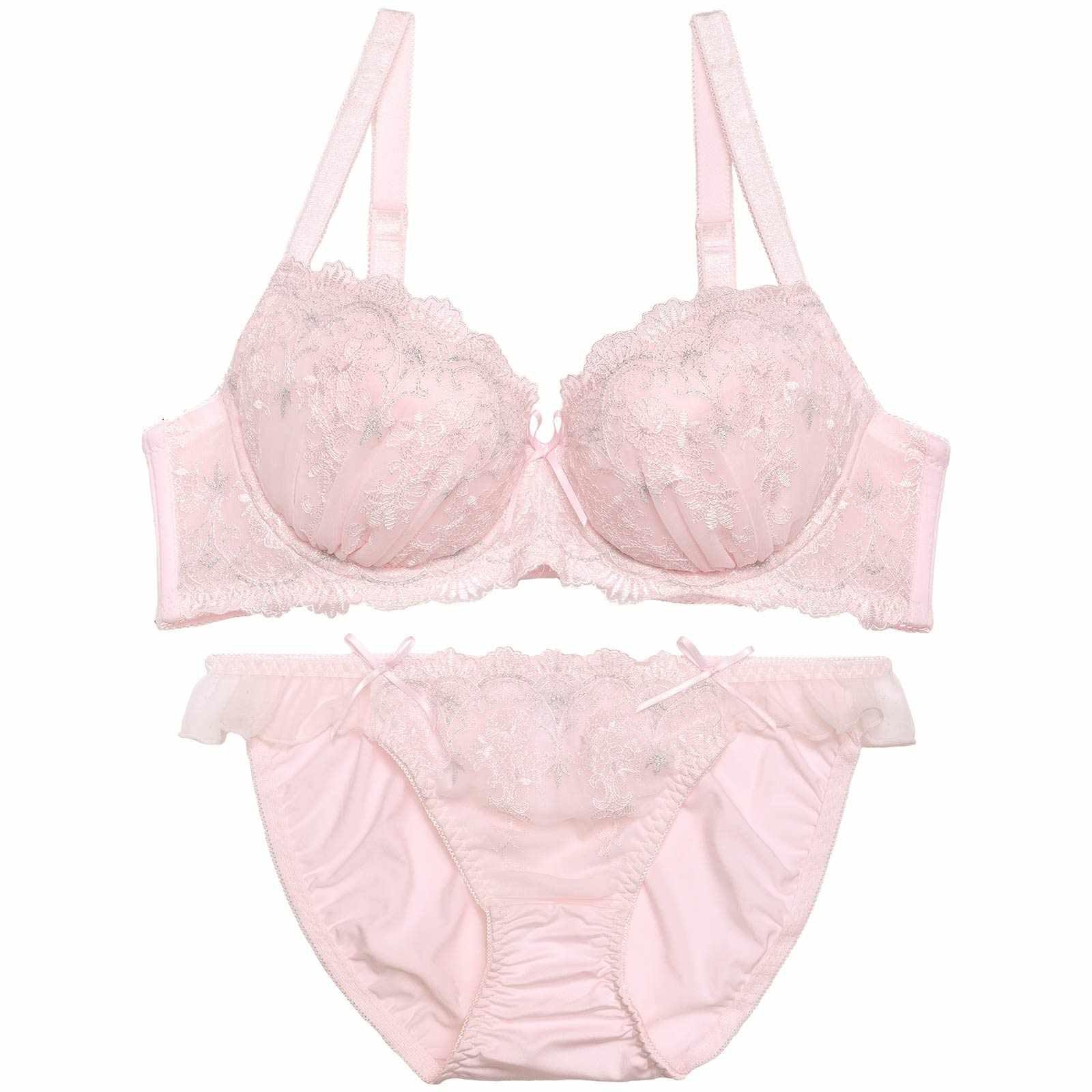 【EFサイズ】シャイニーパステルエンブロイダリーブラジャー&フルバックショーツ - 【公式】247Lingerie